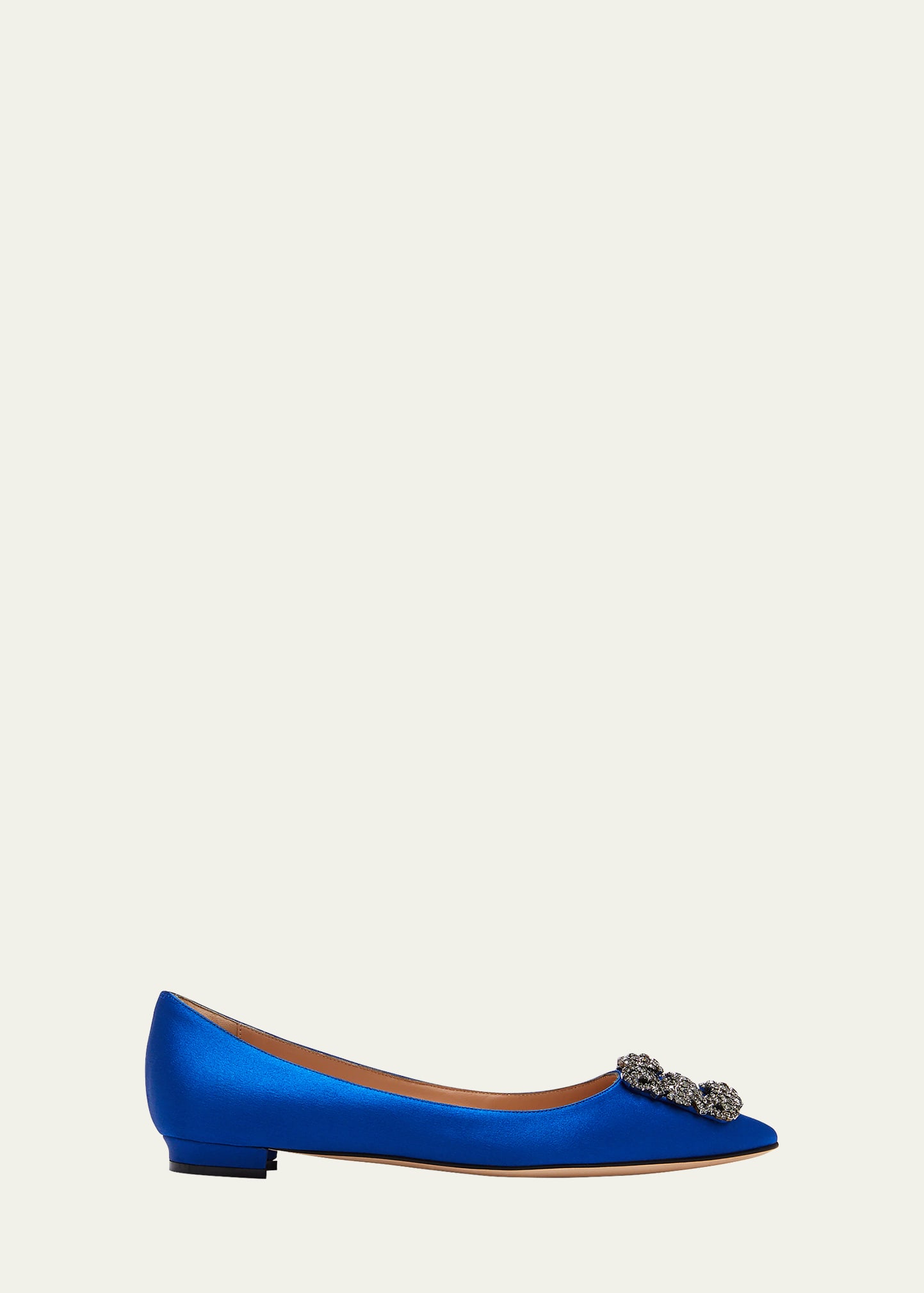 Shop Manolo Blahnik Hangisi Crystal-buckle Satin Flat In Blue