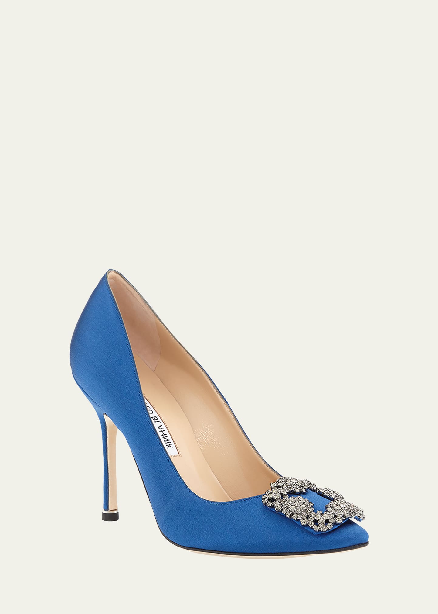 Shop Manolo Blahnik Hangisi 105mm Satin High-heel Pumps In Blue