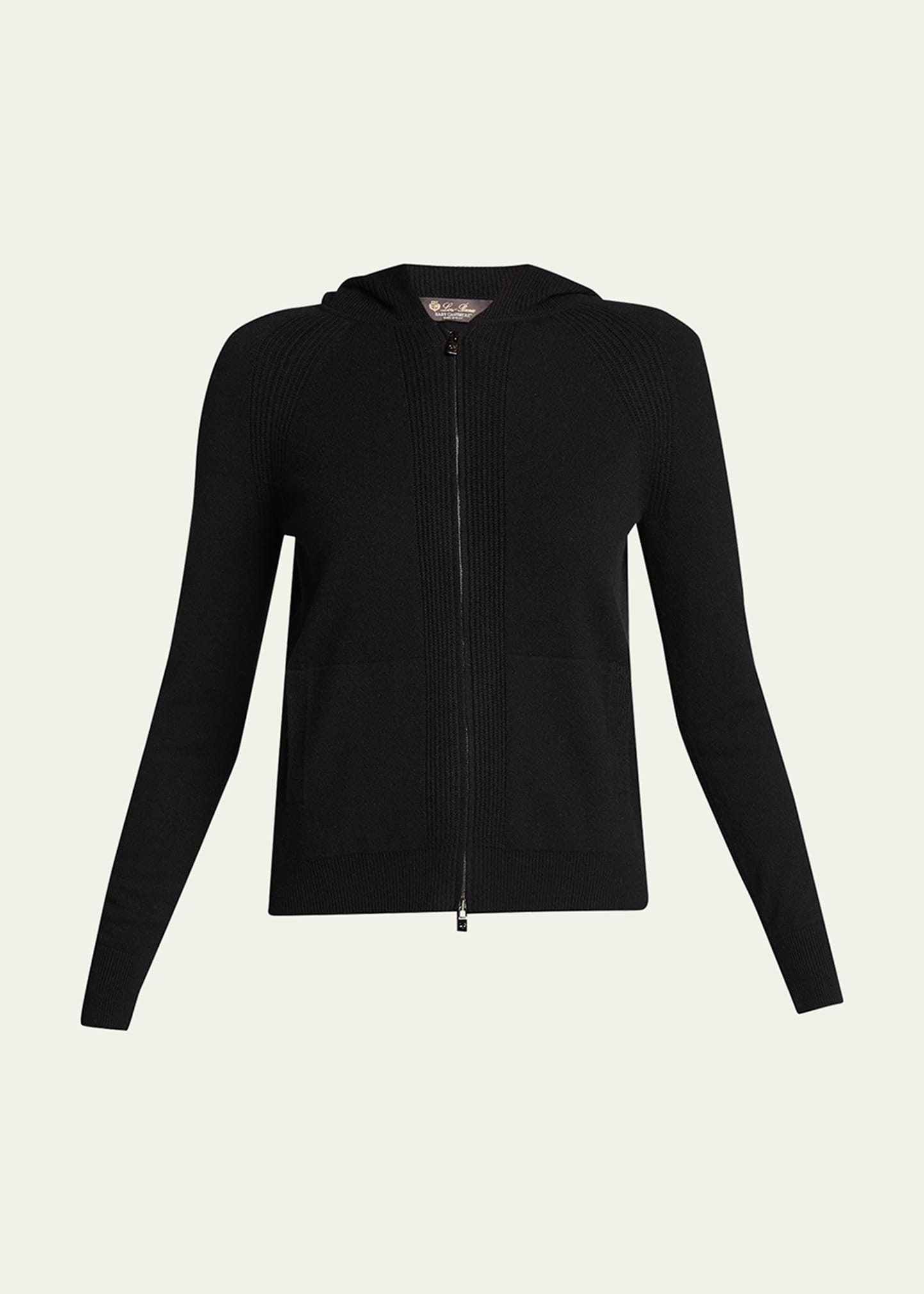 Loro Piana Merano Cashmere Zip-front Hoodie Sweater In Black