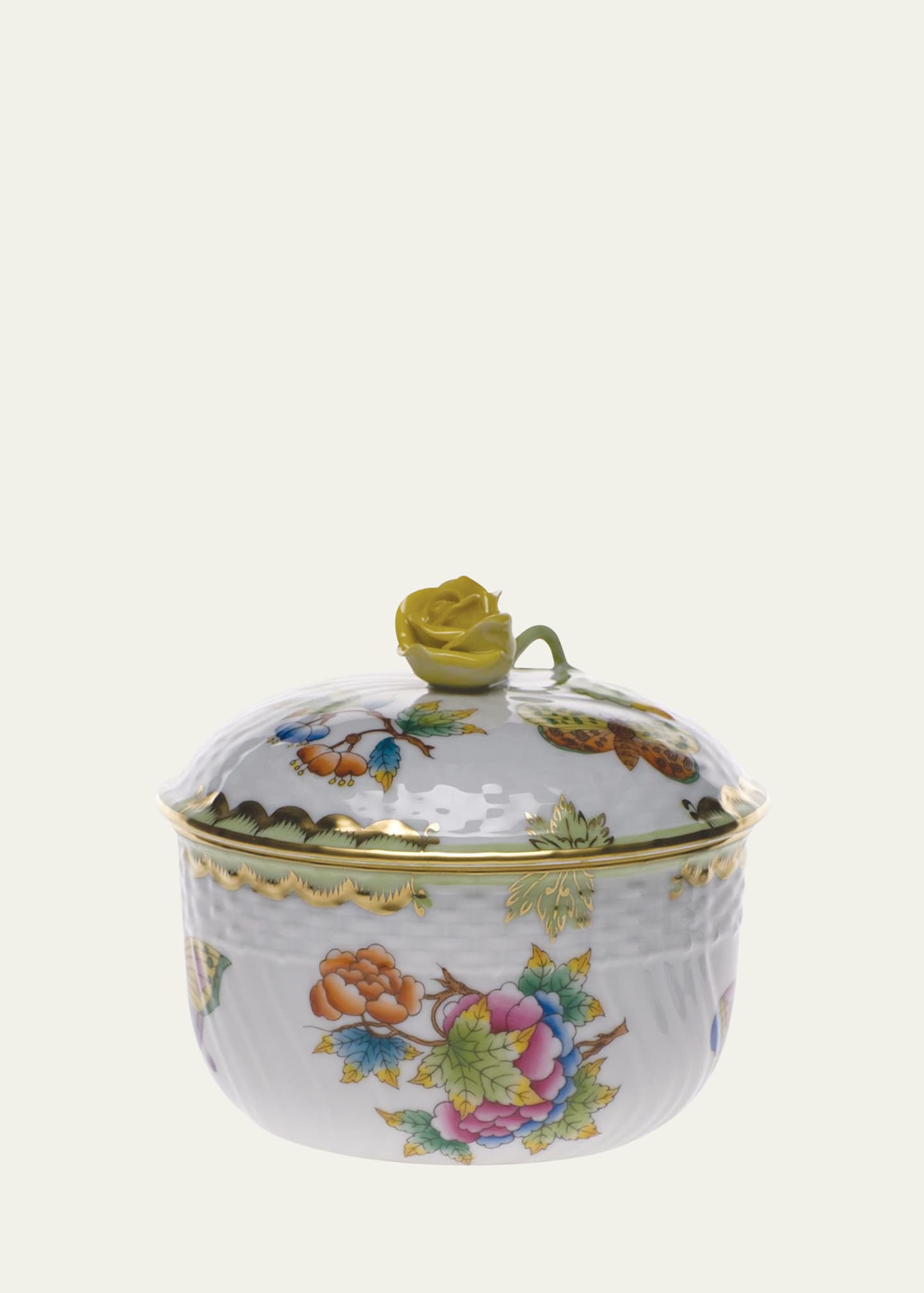 Chinese Bouquet Rust Covered Sugar Dish with Rose