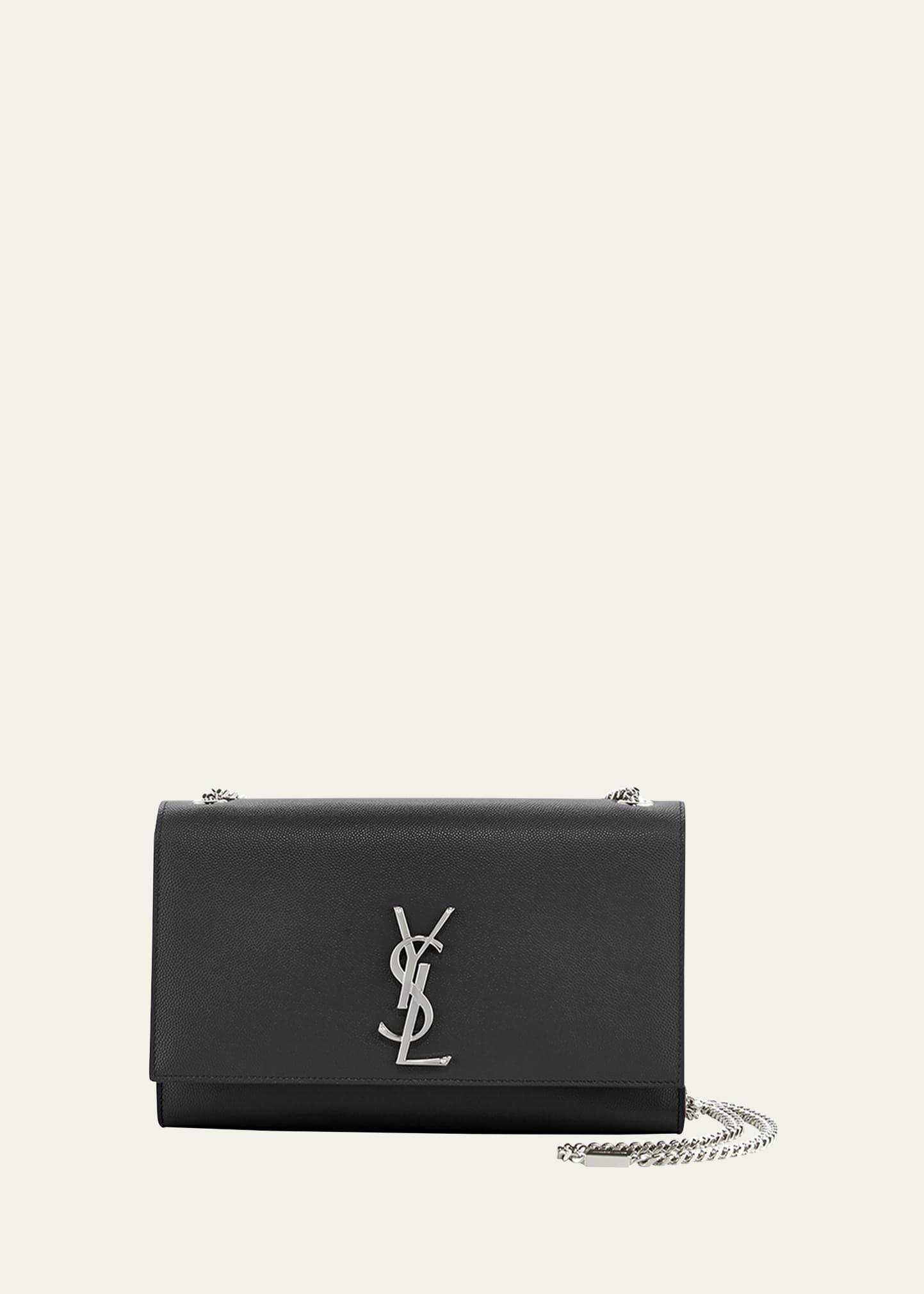 Saint Laurent Kate Medium Ysl Grain De Poudre Wallet On Chain In Black