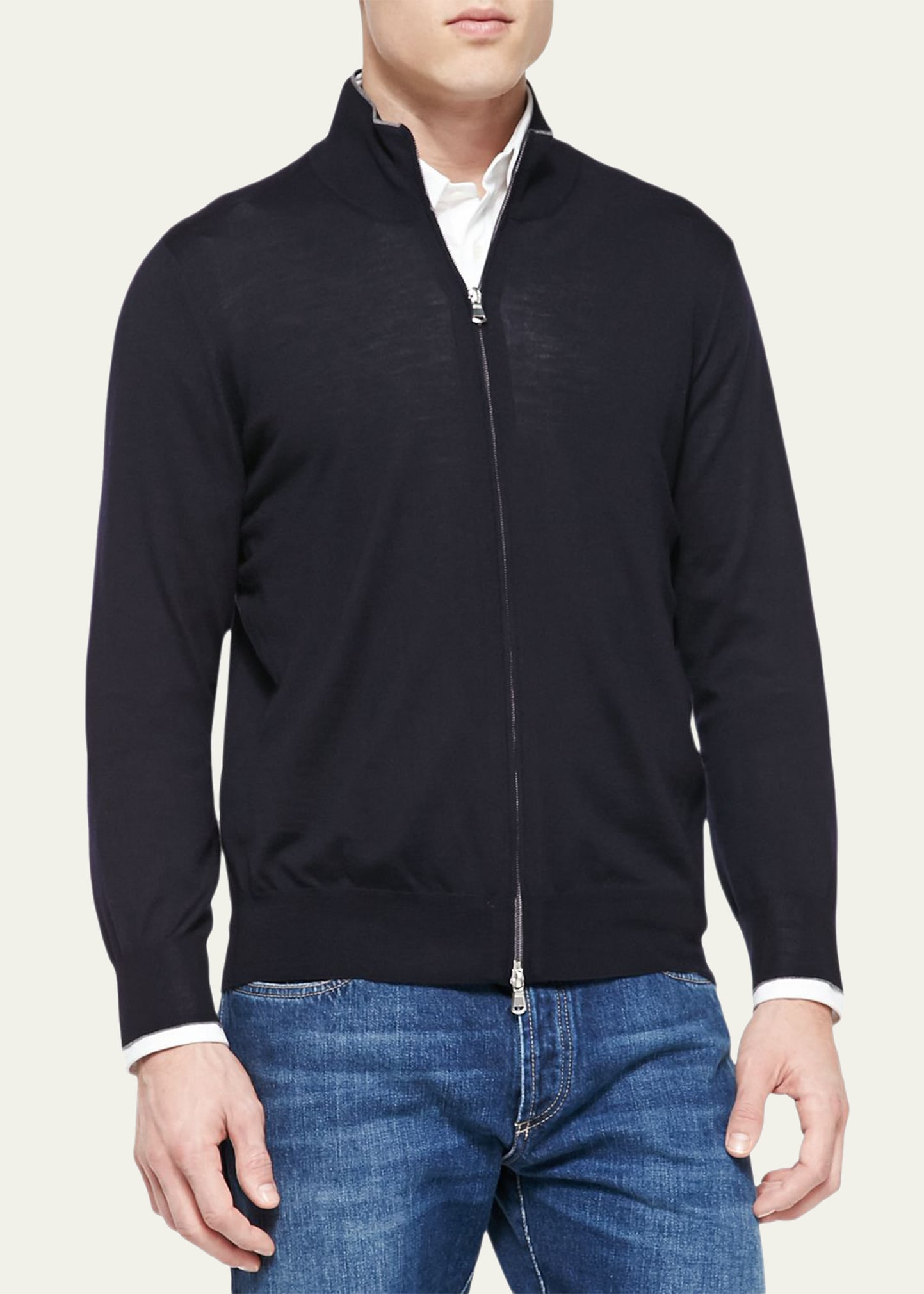 Brunello Cucinelli Fine-gauge Full-zip Sweater In Navy