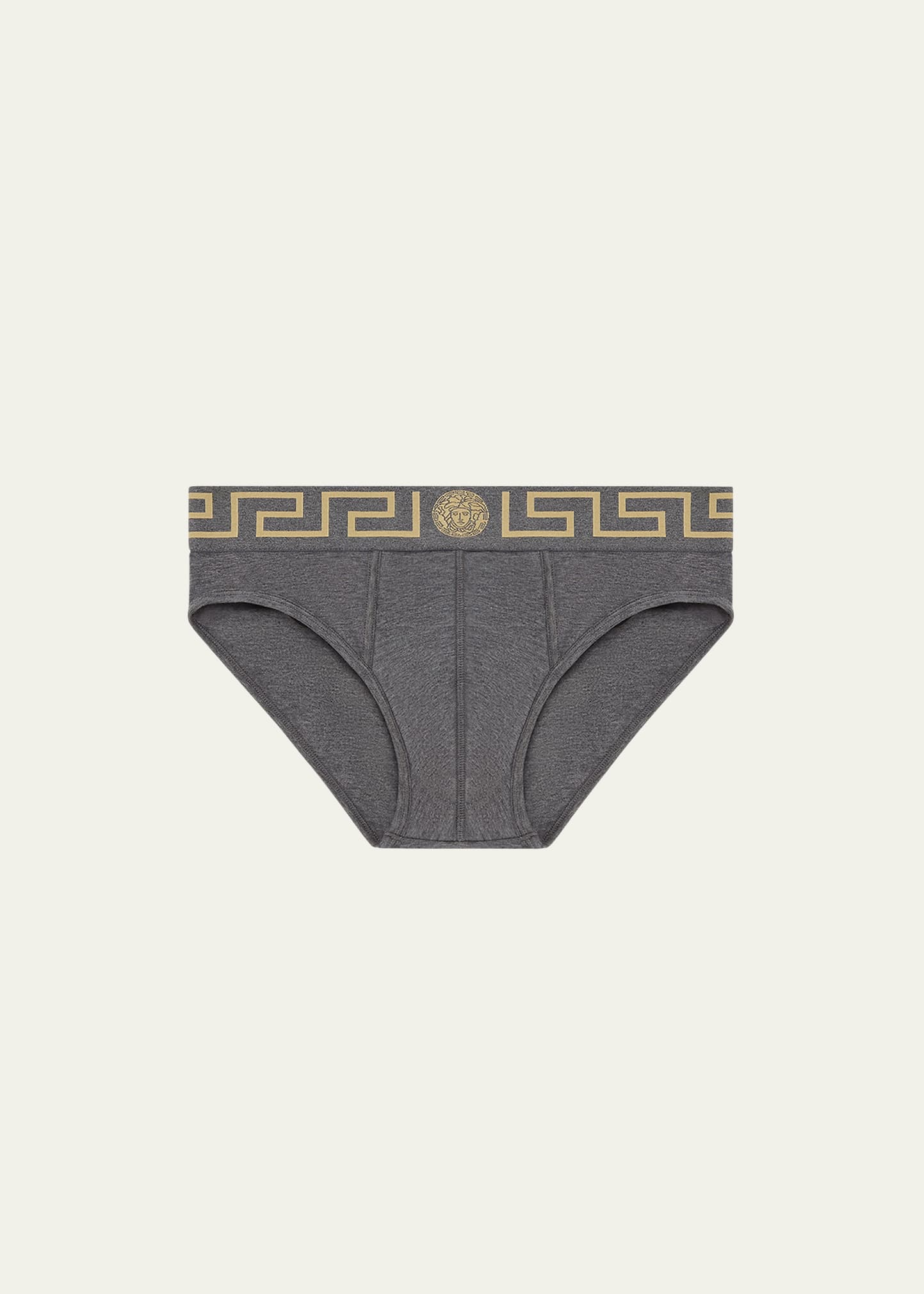 Shop Versace Greek Key Low-rise Briefs In A9x1 Grey Gold