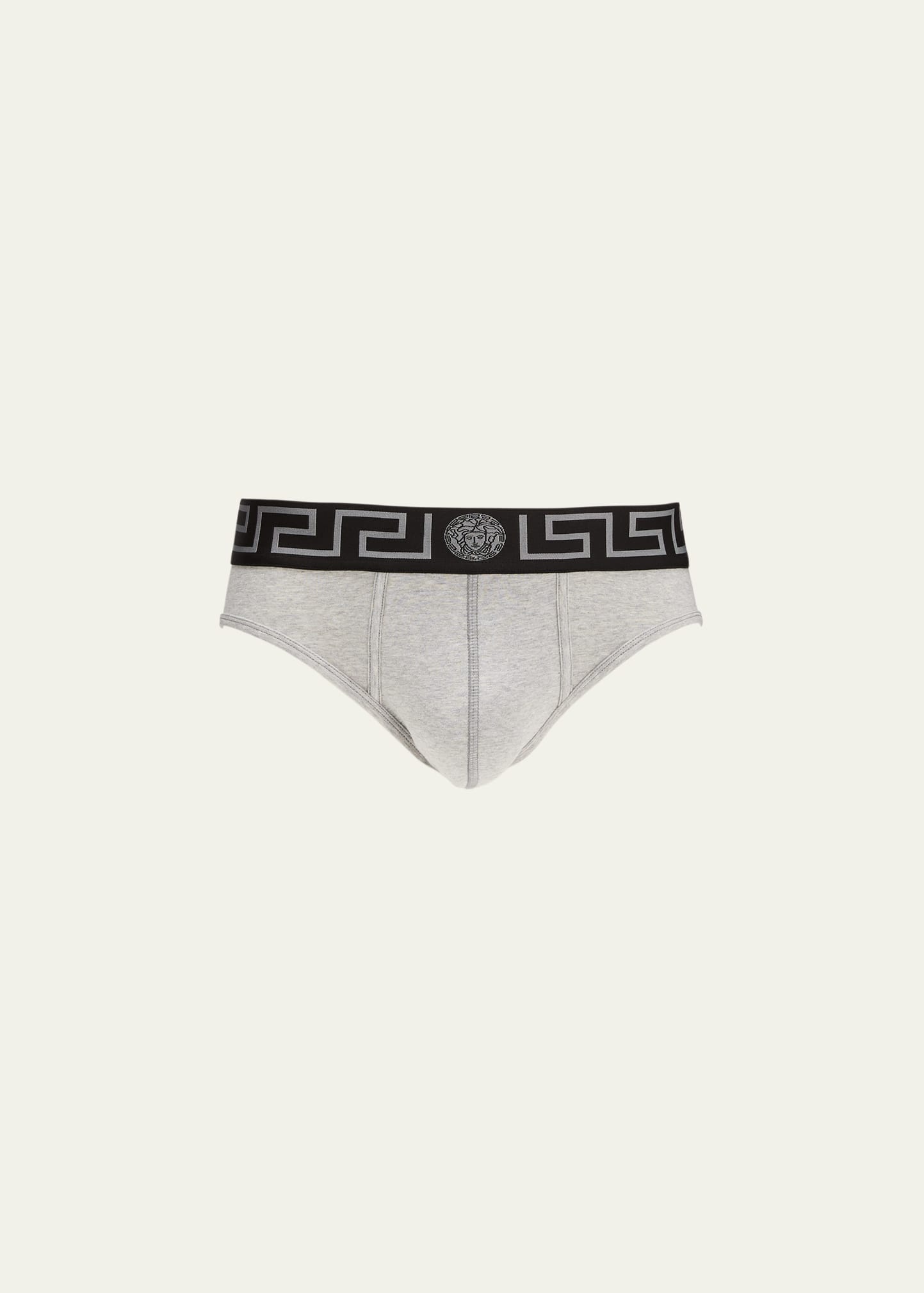Versace Gray Greca Border Briefs In 2ef50-grey Melang
