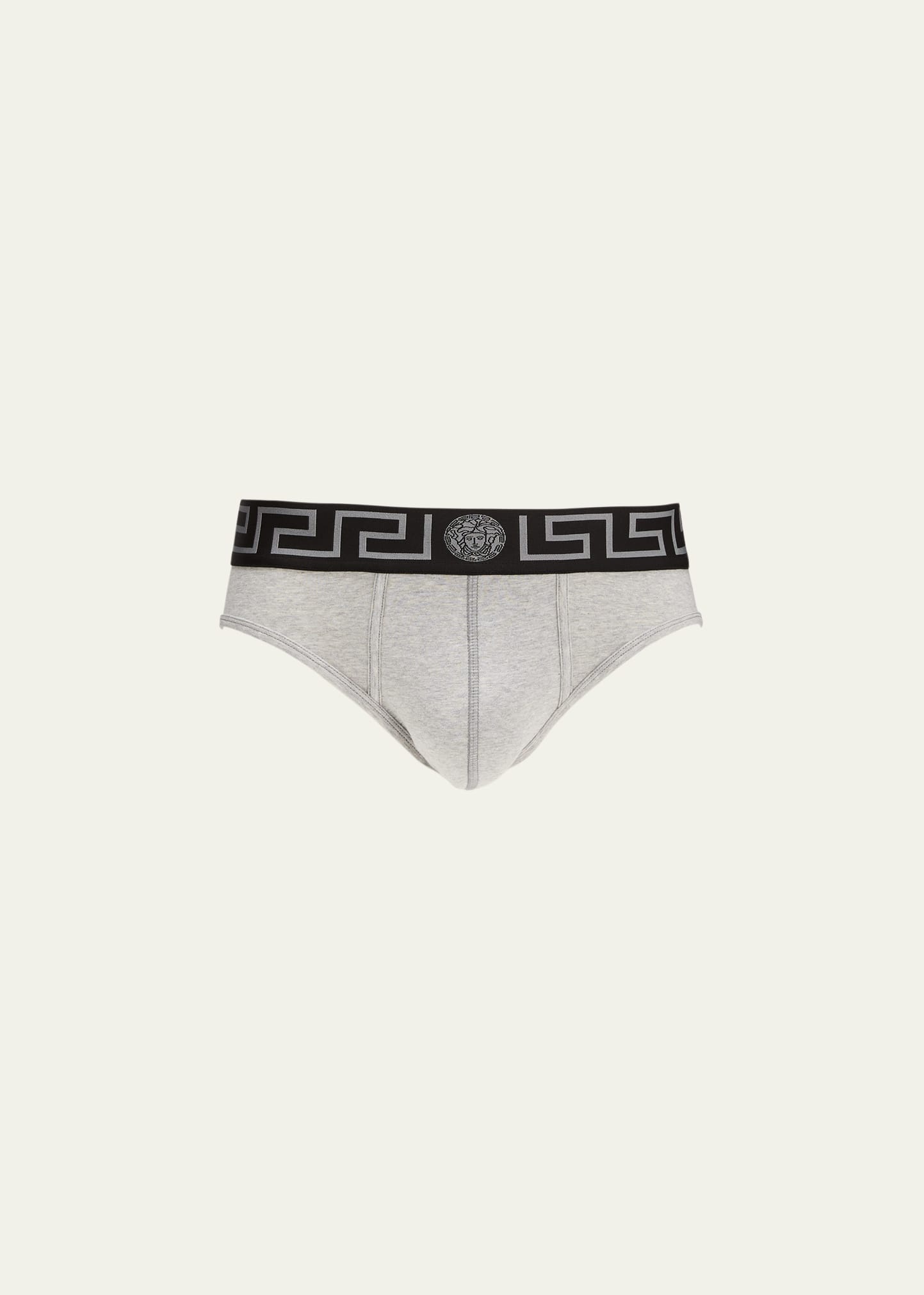 Shop Versace Greek Key Low-rise Briefs In 2ef50-grey Melang