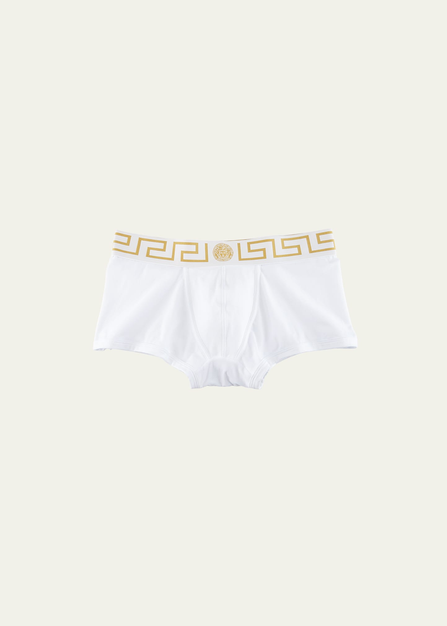 Shop Versace Greek Key Low-rise Trunks In White