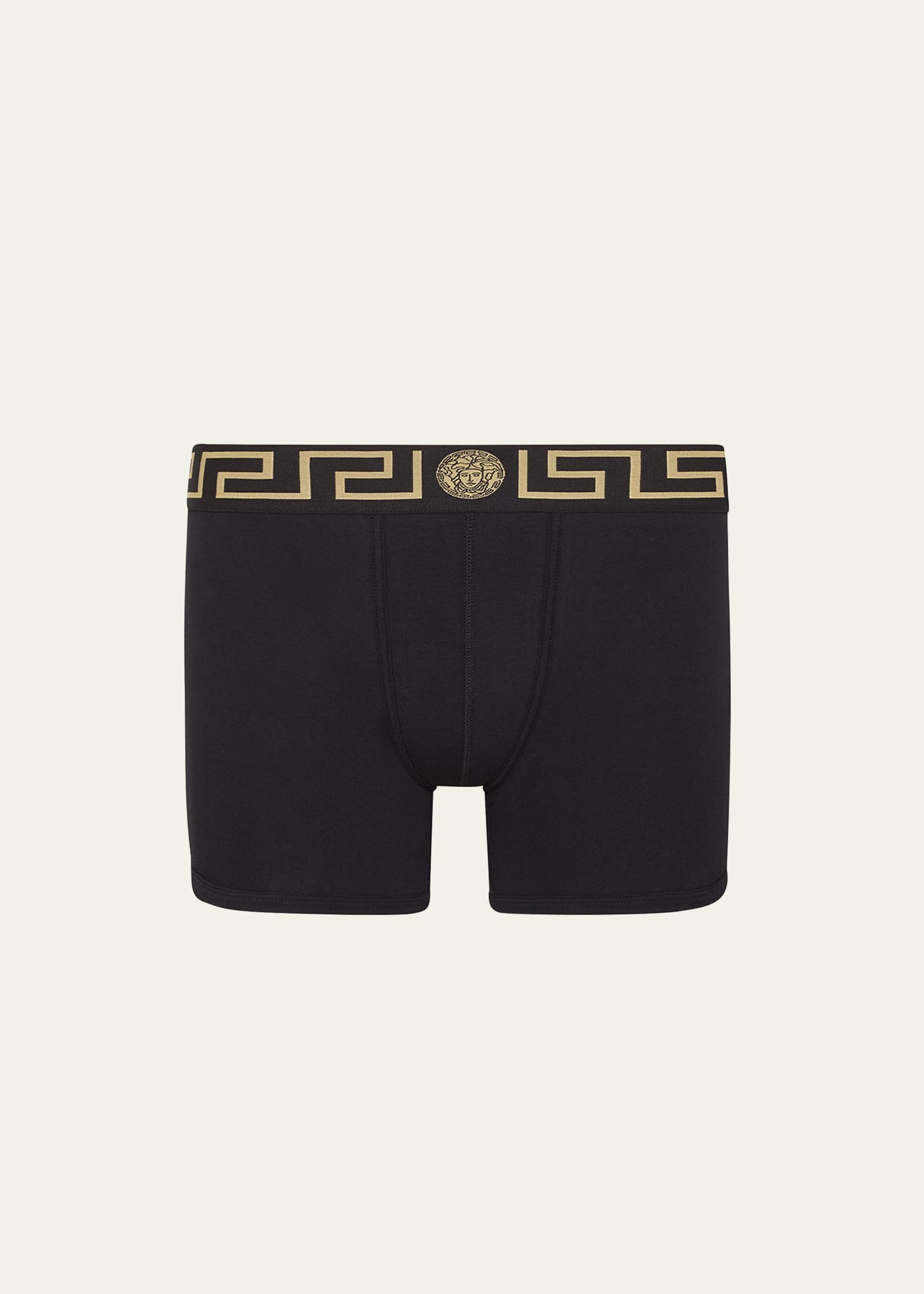 Versace Greca Border Long Boxer Trunks In Gray