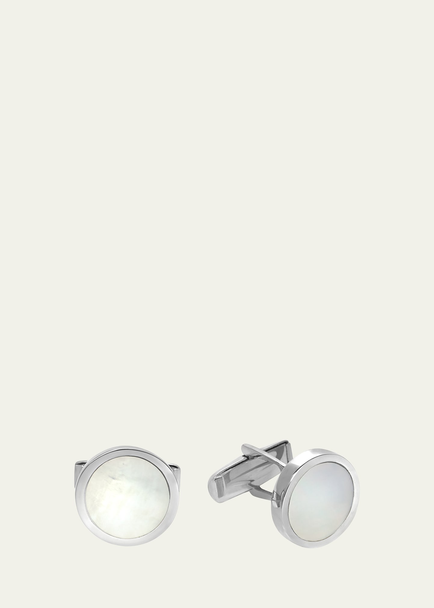 Lindsay & Co Men's 14k White Gold Mother-of-pearl Round Cufflinks
