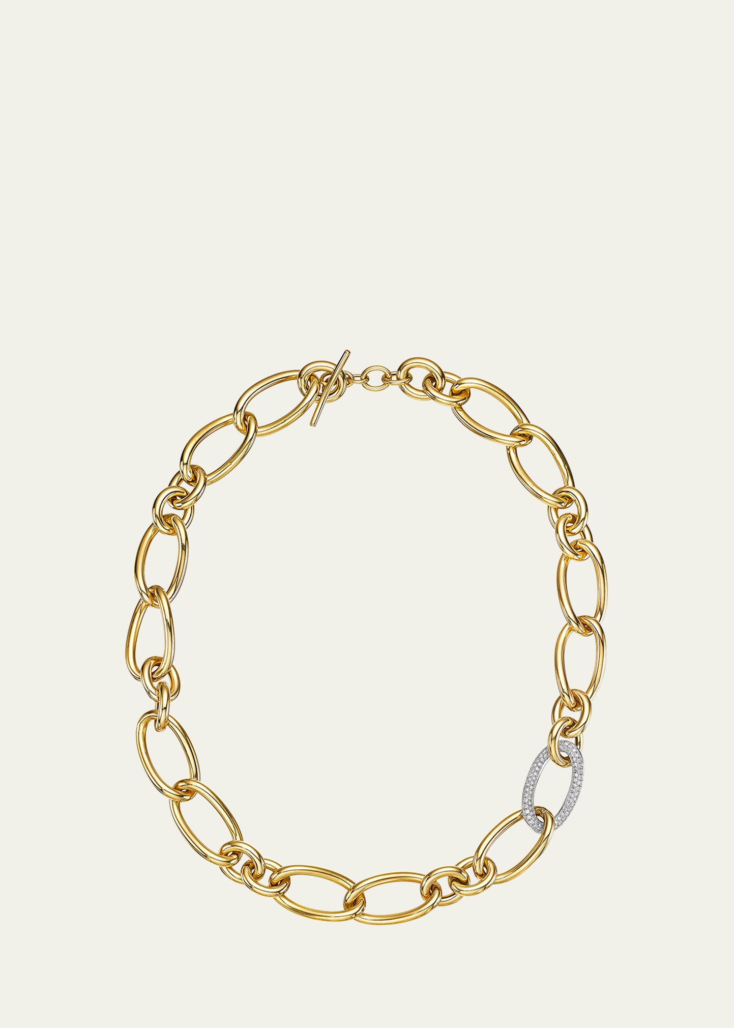 Faraone Mennella 18K Yellow Gold Contessa Link Necklace with One White Gold and White Diamond Link