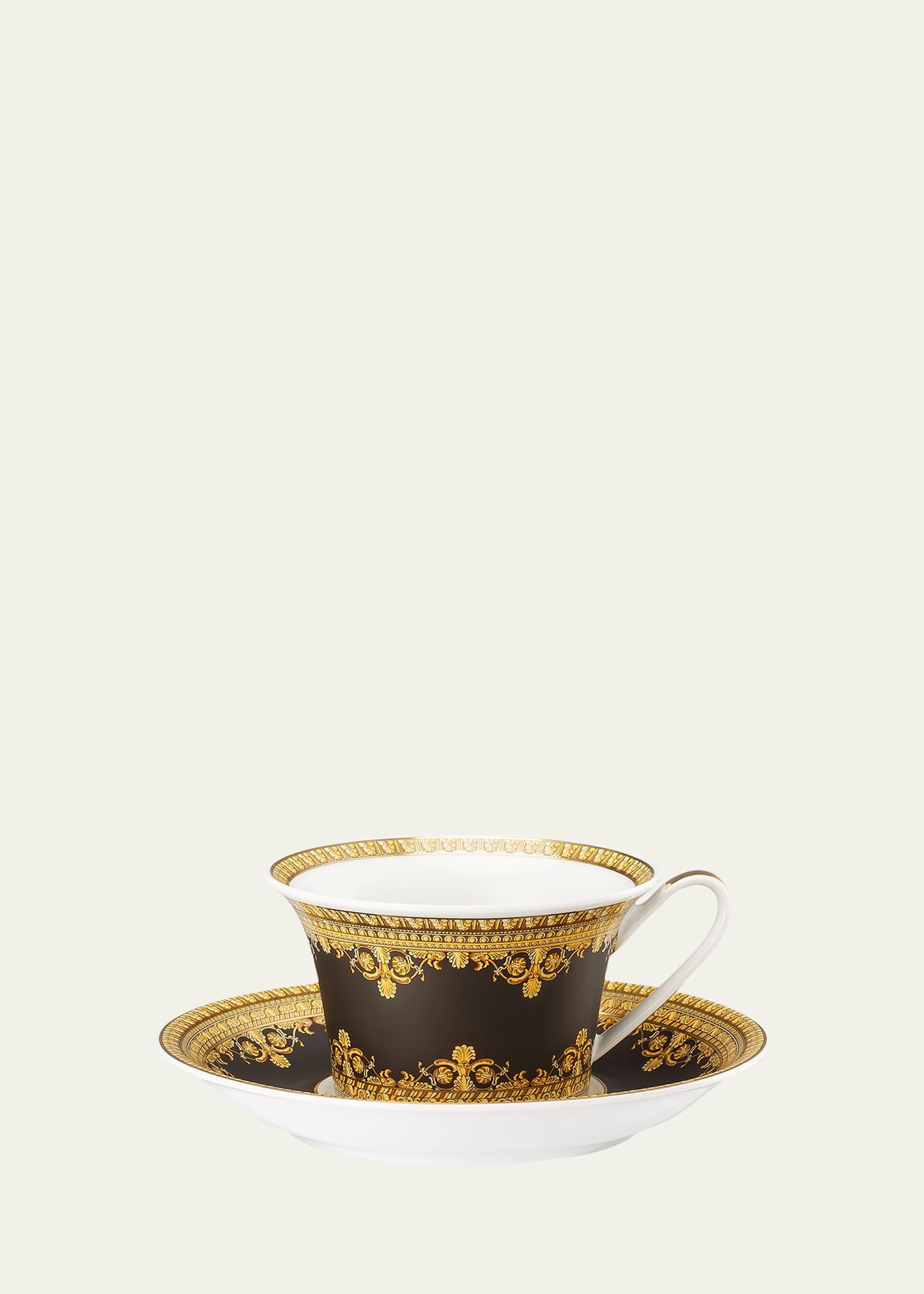 Versace I Love Baroque Tea Cup & Saucer In Black/gold