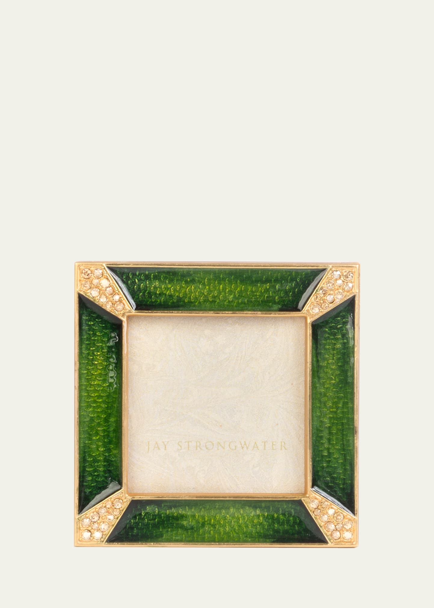 JAY STRONGWATER LELAND PAVE CORNER SQUARE PICTURE FRAME, EMERALD - 2" X 2"