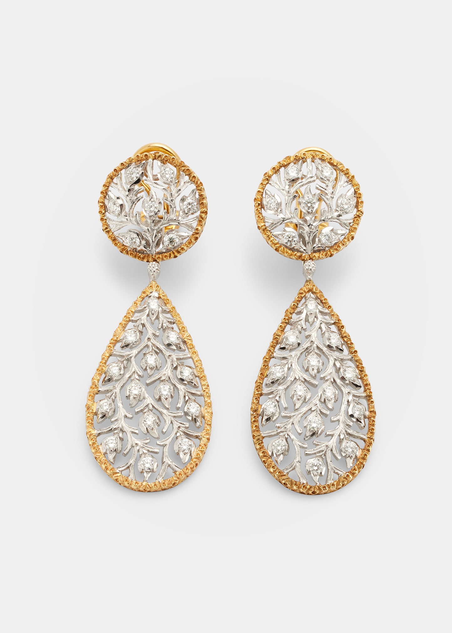 Ramage Yellow/White Gold Diamond Teardrop Pendant Earrings