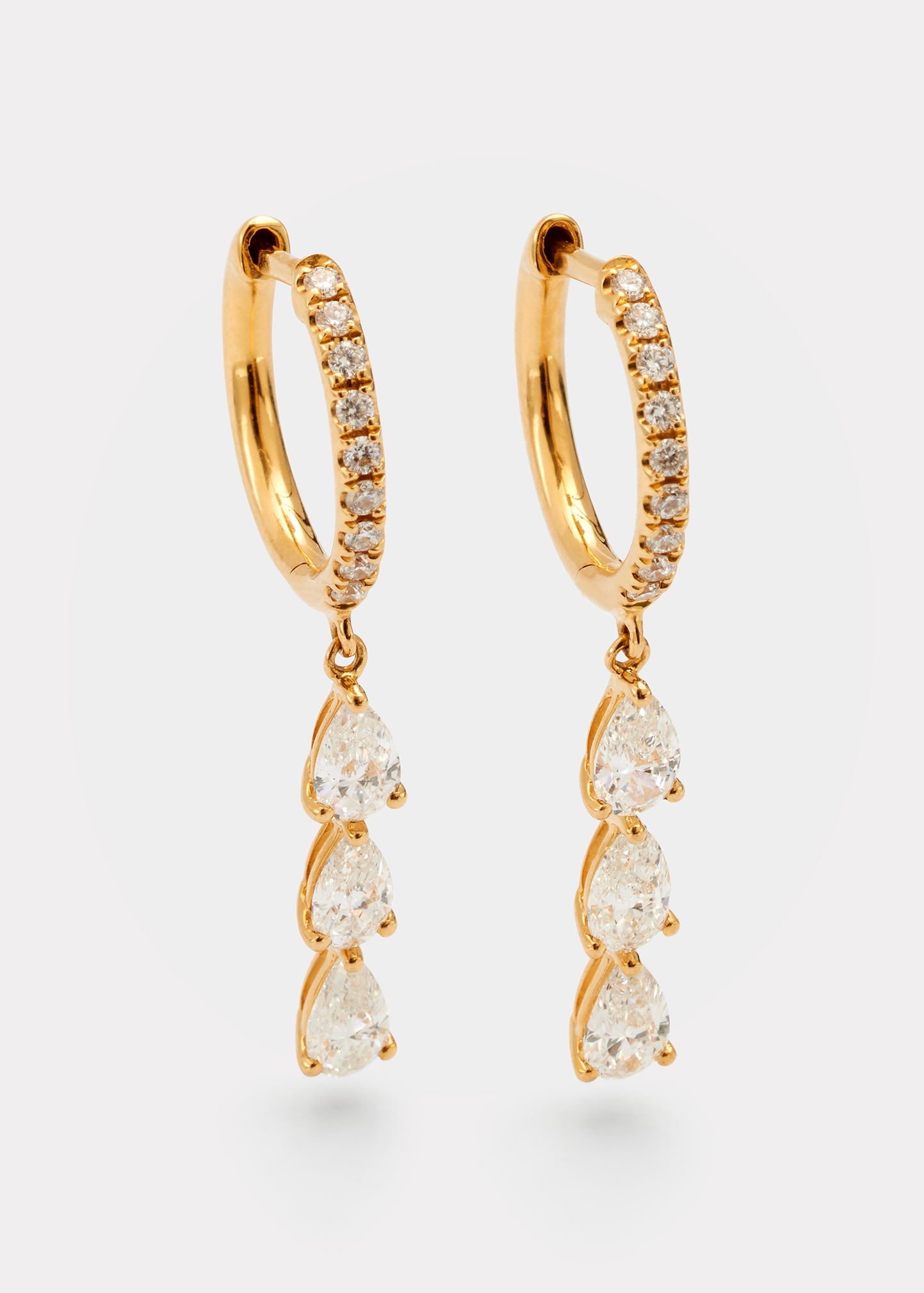 18k Gold Triple Diamond Huggie Hoop Earrings