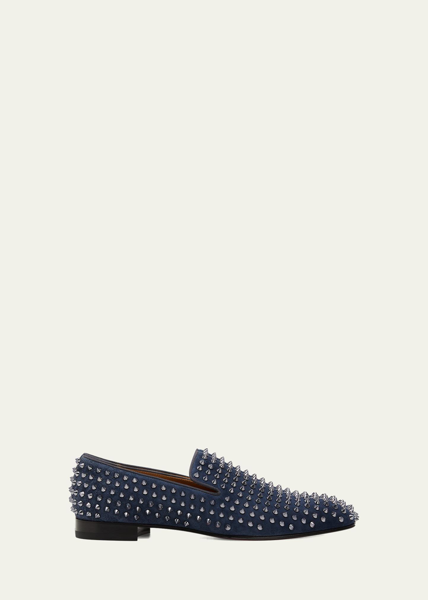 Christian Louboutin Navy Dandelion Spikes Loafers In Rock 