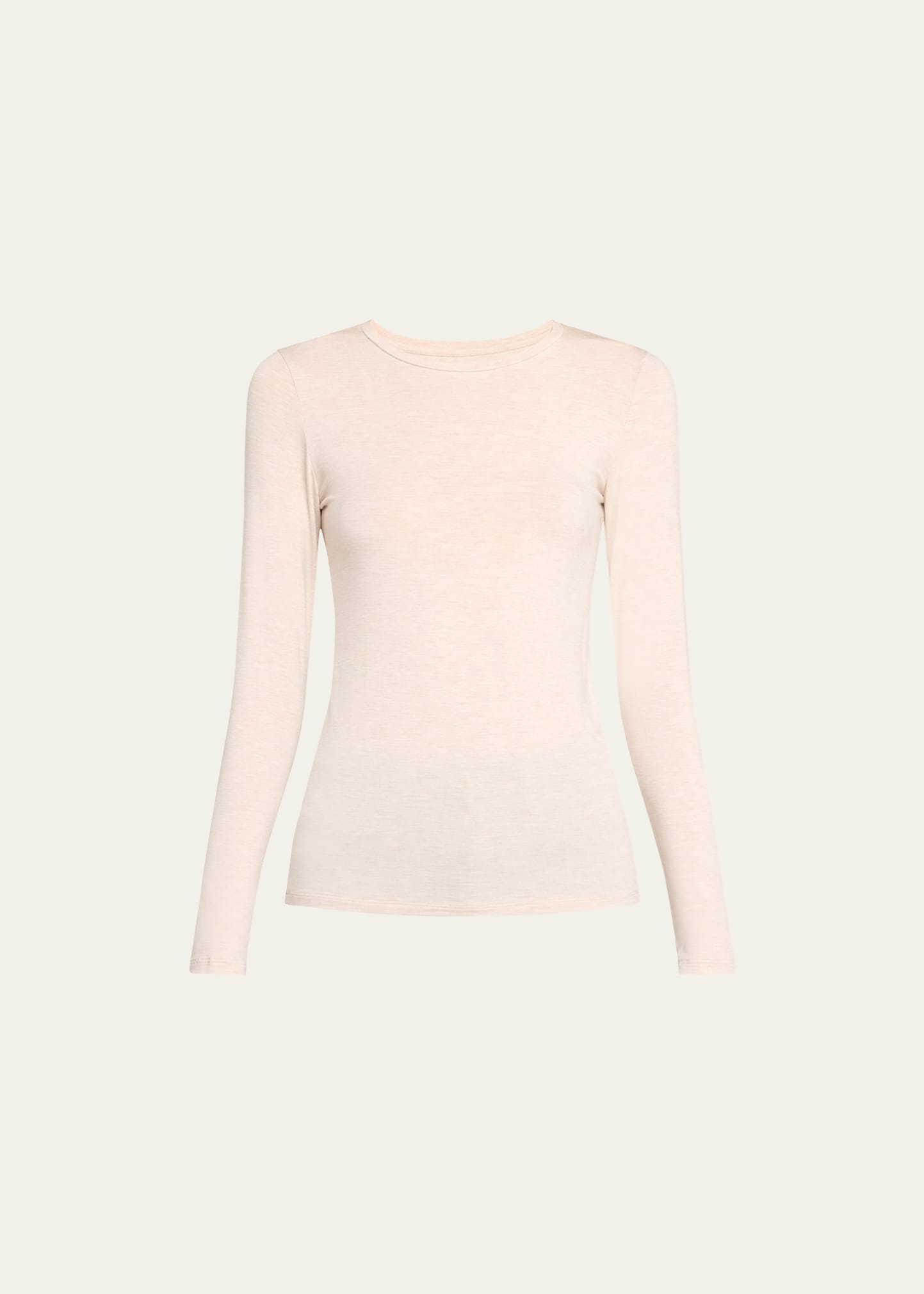 Majestic Soft Touch Flat-edge Long-sleeve Crewneck Top In White Metallic