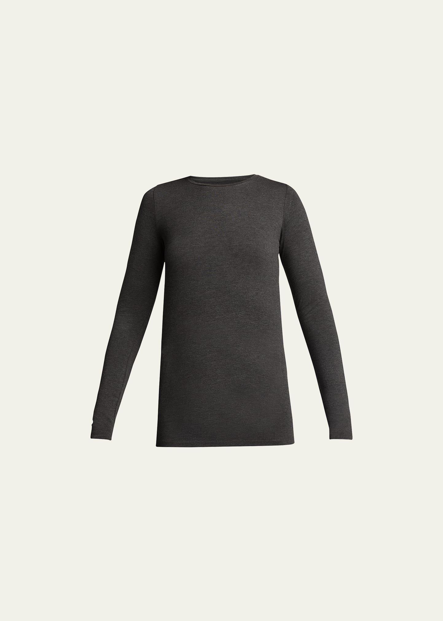 Majestic Soft Touch Flat-edge Long-sleeve Crewneck Top In Cigar