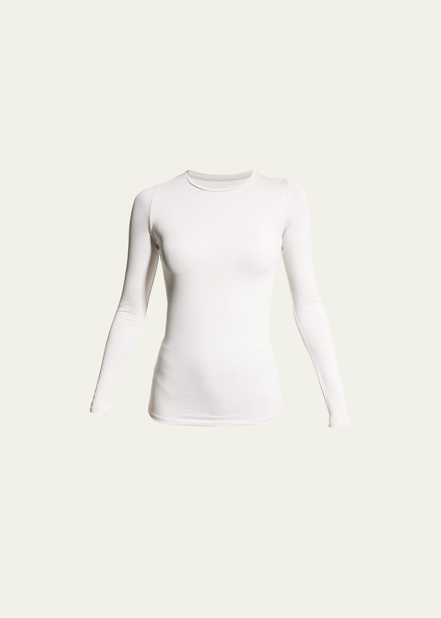 Majestic Soft Touch Flat-edge Long-sleeve Crewneck Top In Taupe
