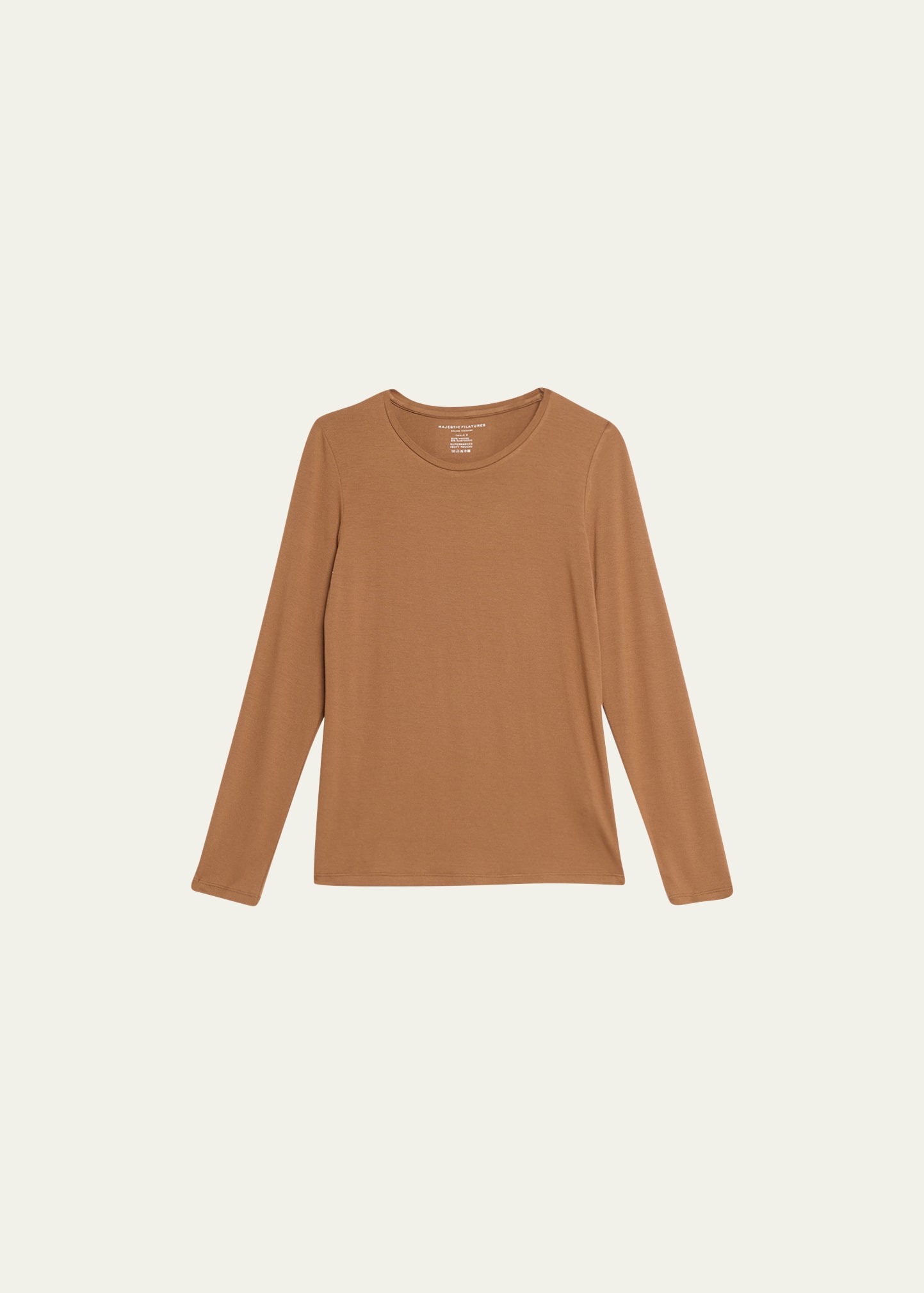 Majestic Soft Touch Flat-edge Long-sleeve Crewneck Top In Bison