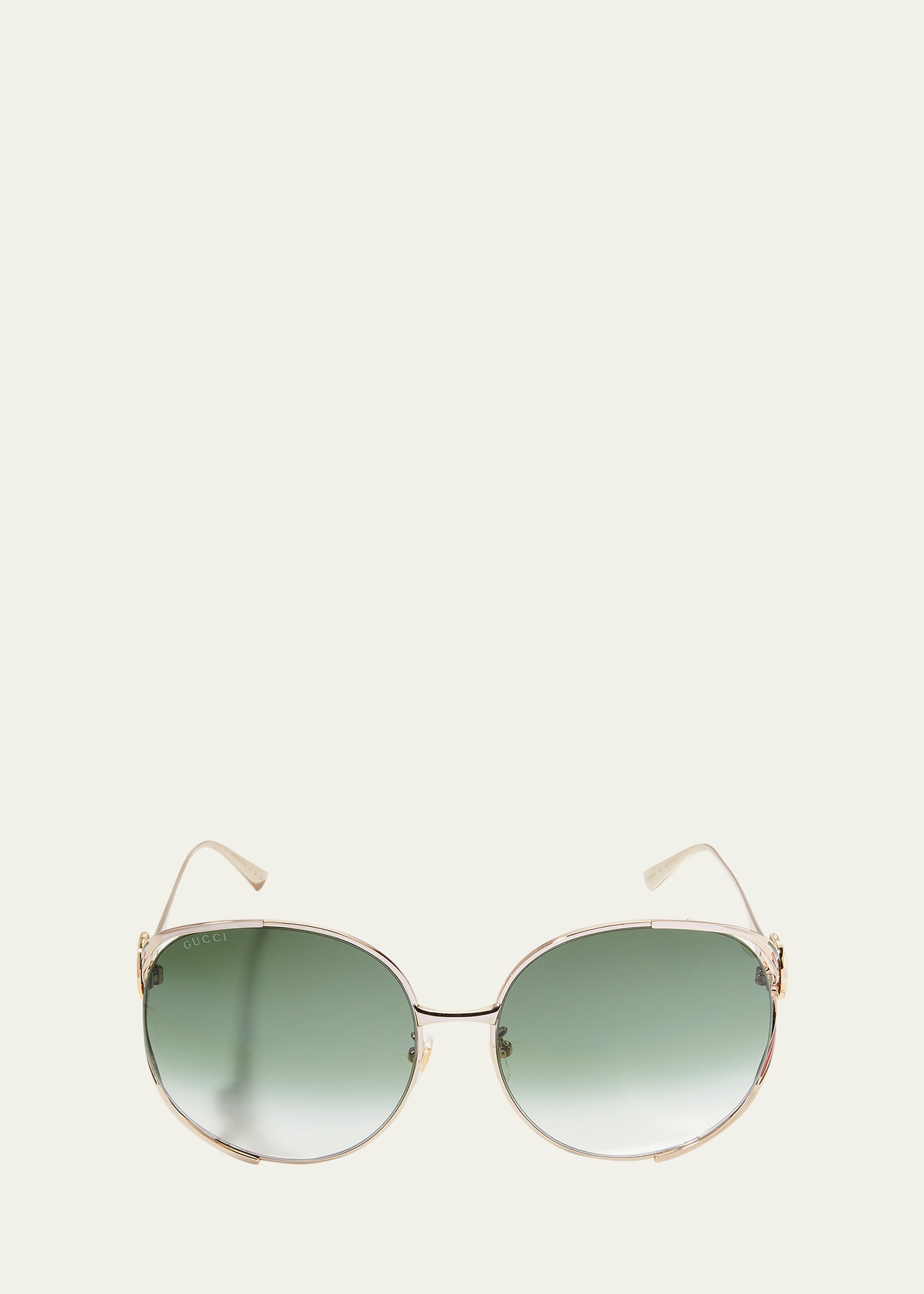 Shop Gucci Oversized Oval Gg Sunglasses In Green / Gold