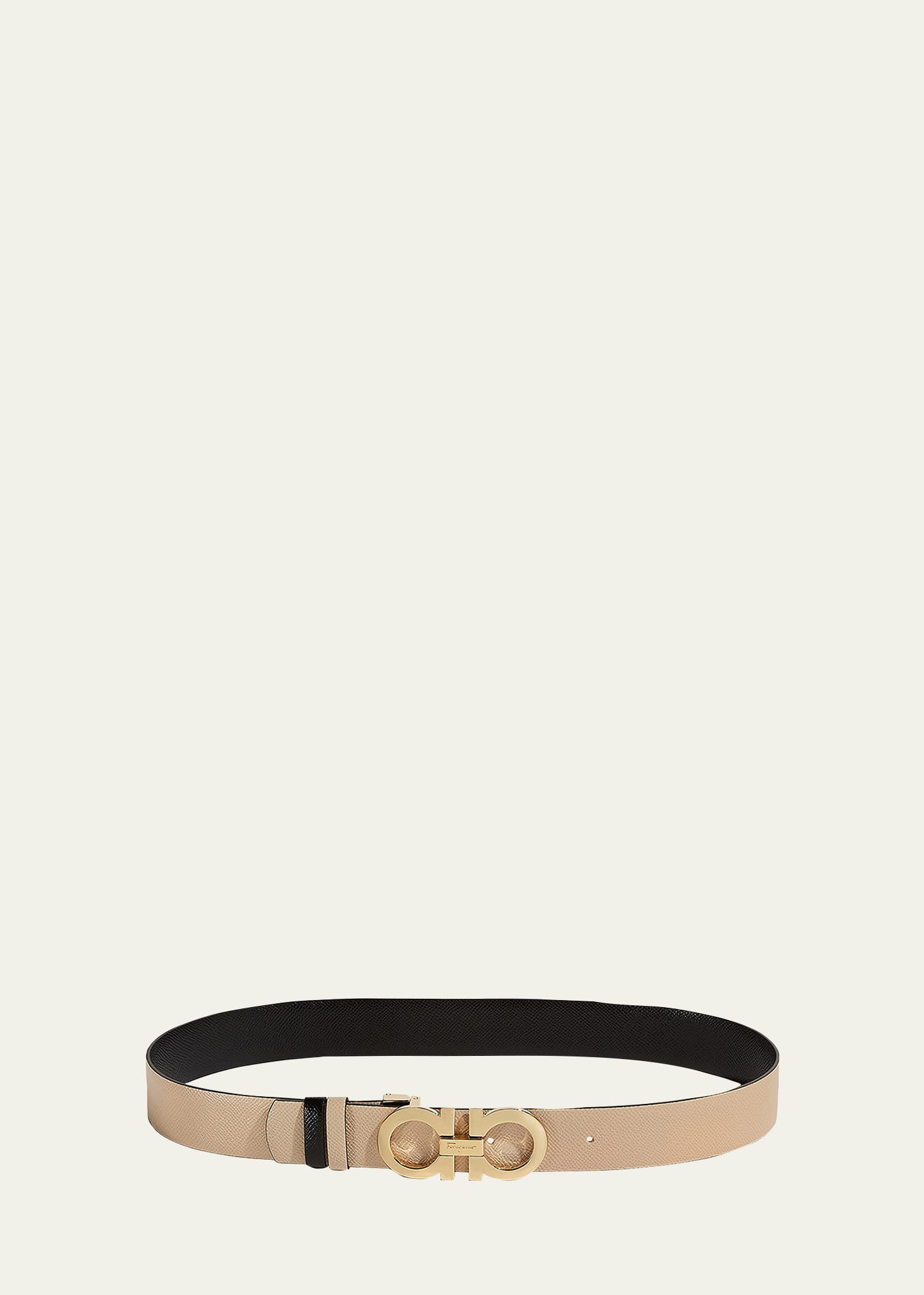 Ferragamo Gancini-buckle Reversible Leather Belt In Macadamia / Gold