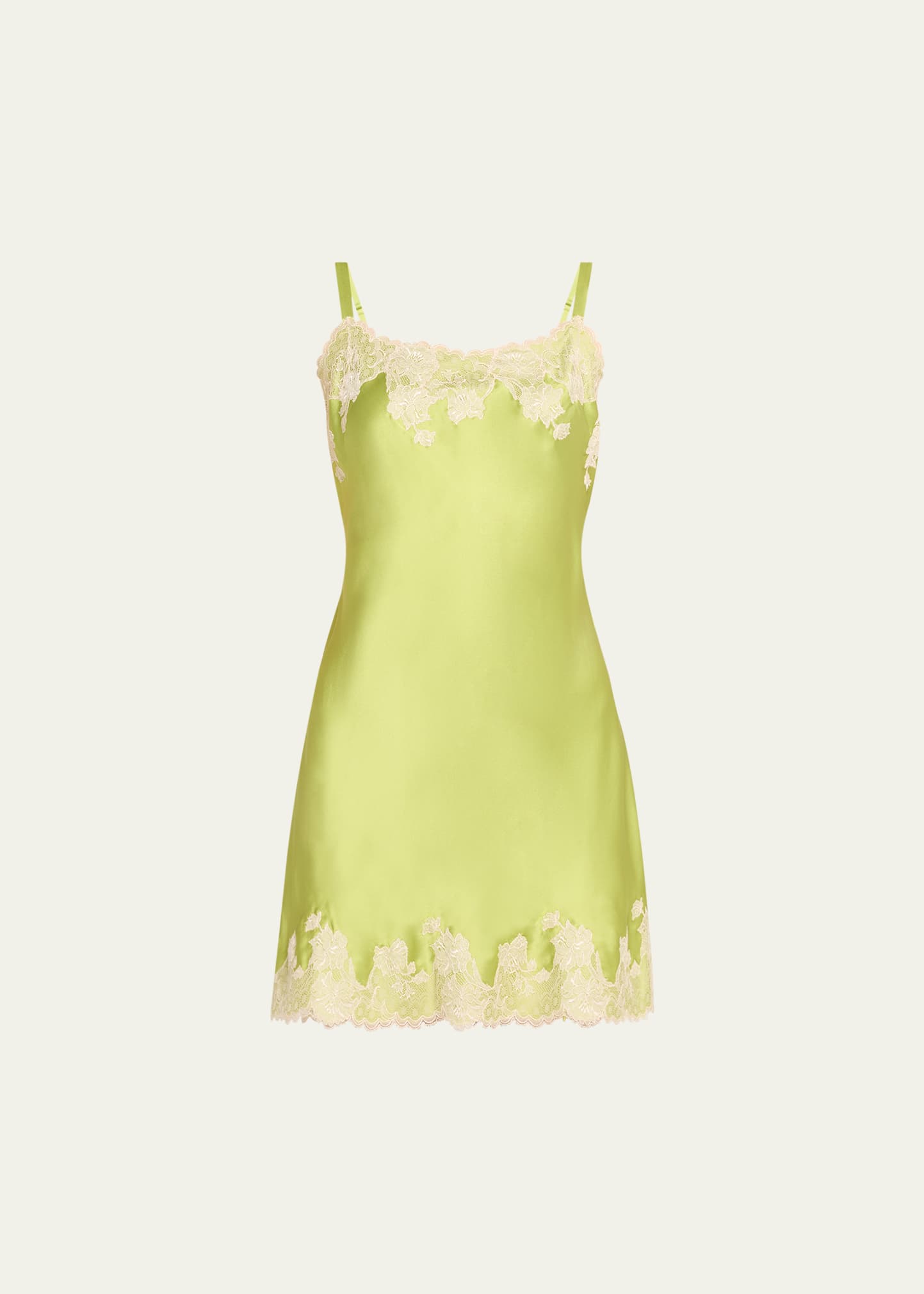 Josie Natori Lolita Scalloped Silk Chemise In Pear W/ecru