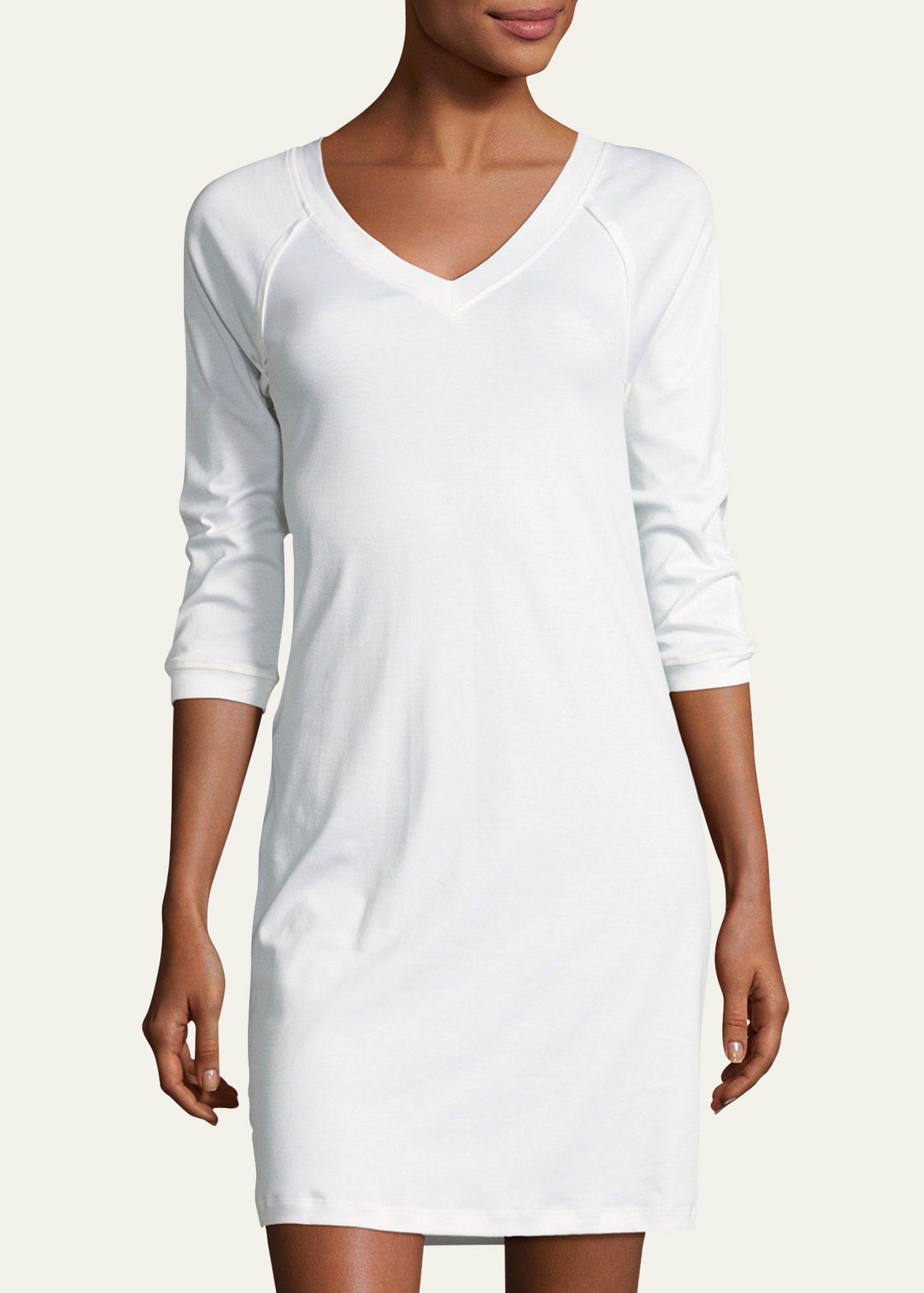 Shop Hanro Pure Essence 3/4-sleeve Gown In Off White