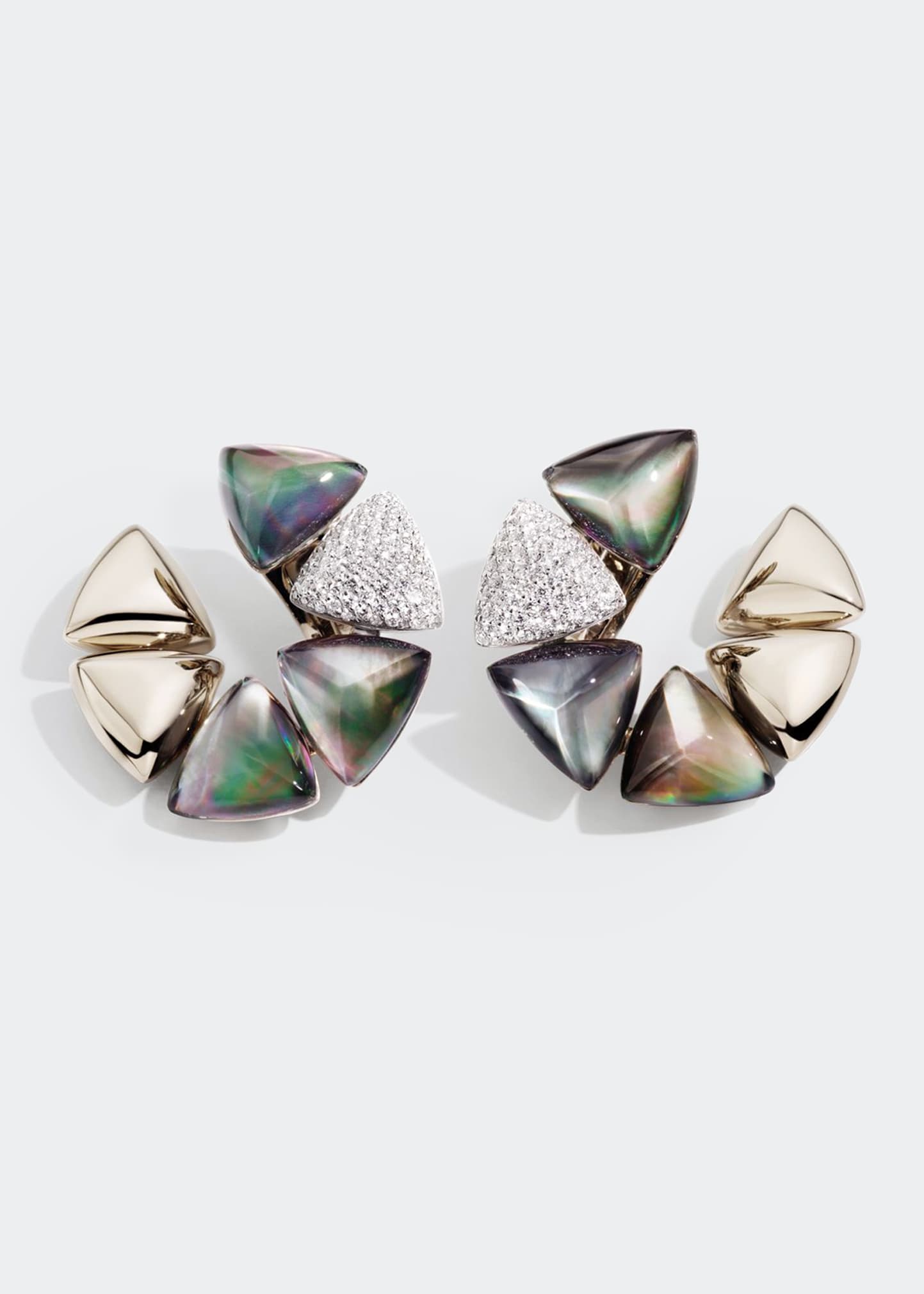 White Gold Freccia Clip Earrings with Gray Mother-of-Pearl, Rock Crystals and Diamonds