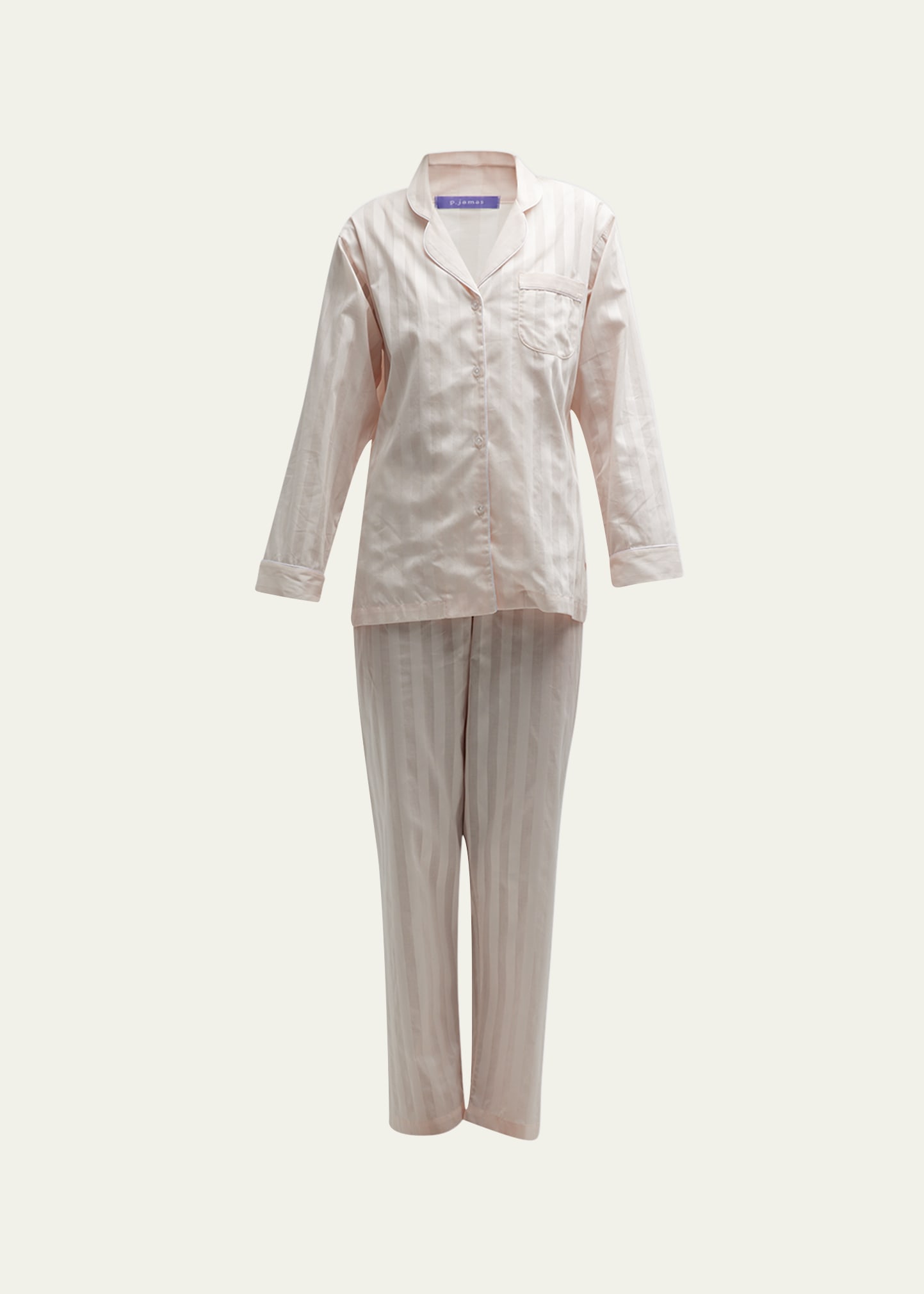Tina Shadow-Stripe Long-Sleeve Long Pajama Set