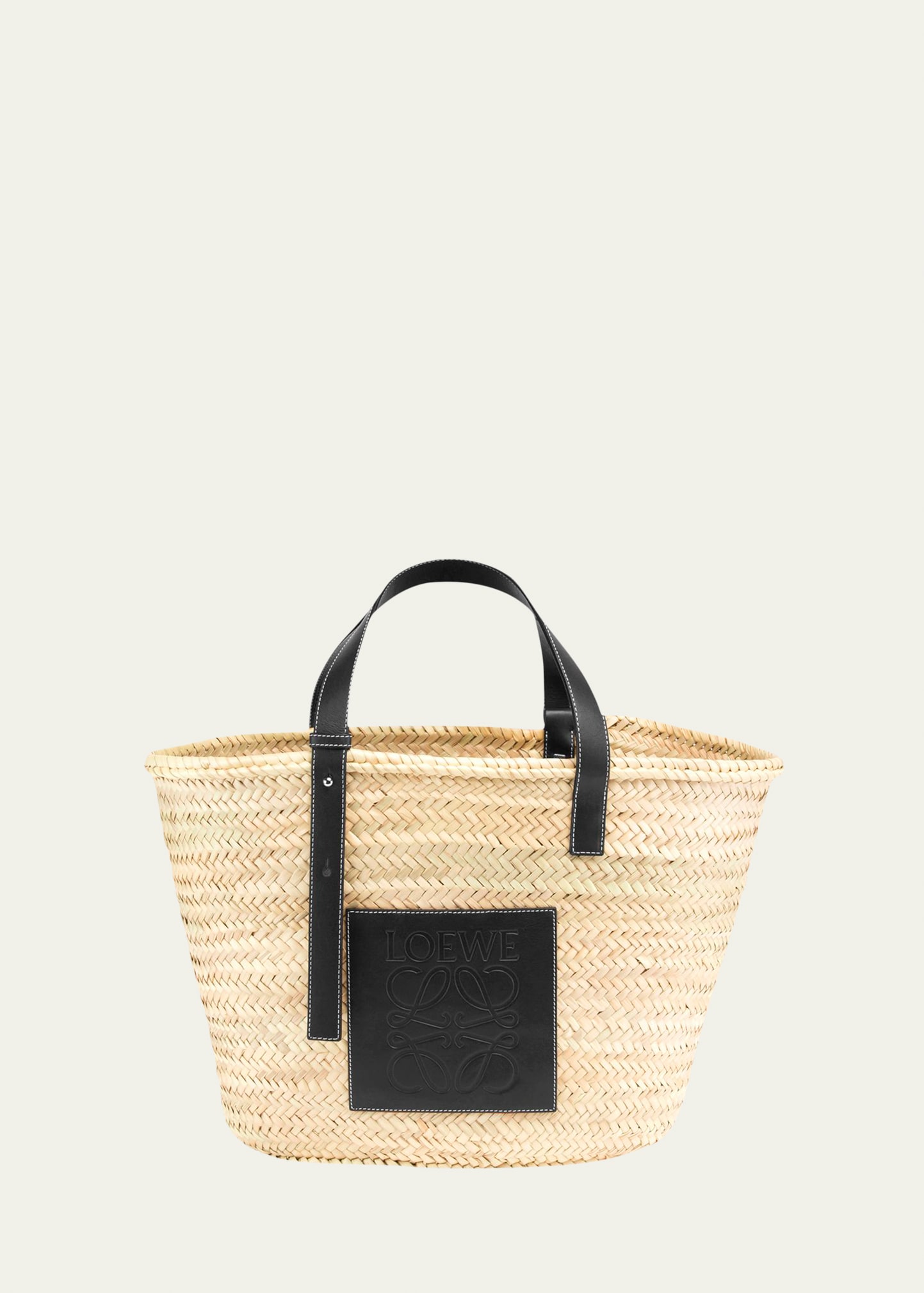 Loewe Basket Bag In Palm Leaf With Leather Handles In Tan