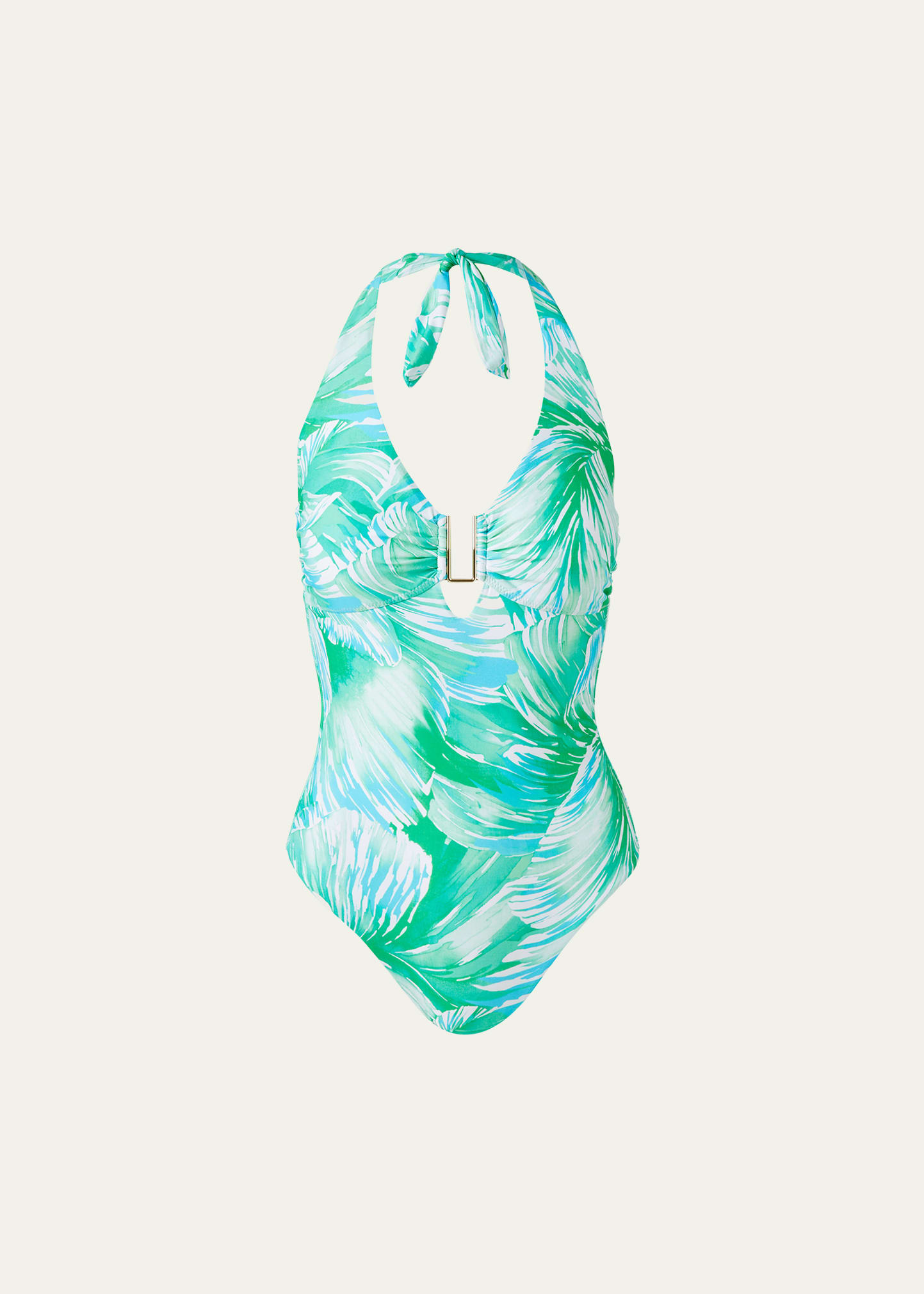 Shop Melissa Odabash Tampa Pique Halter One-piece Swimsuit In Rainforest