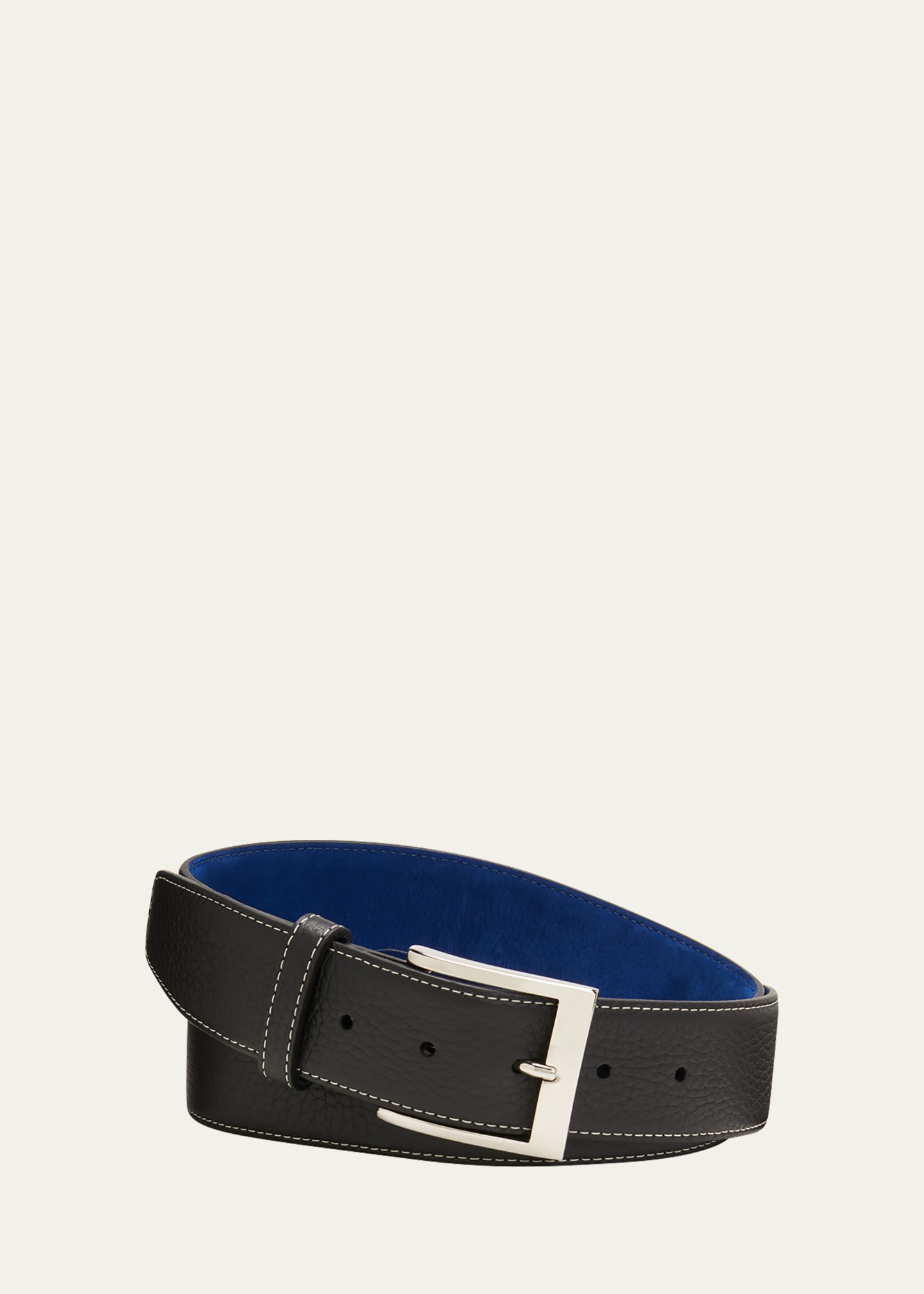 Simonnot Godard Men's Lagun Grained Leather Belt, 40mm In Black - Cobalt