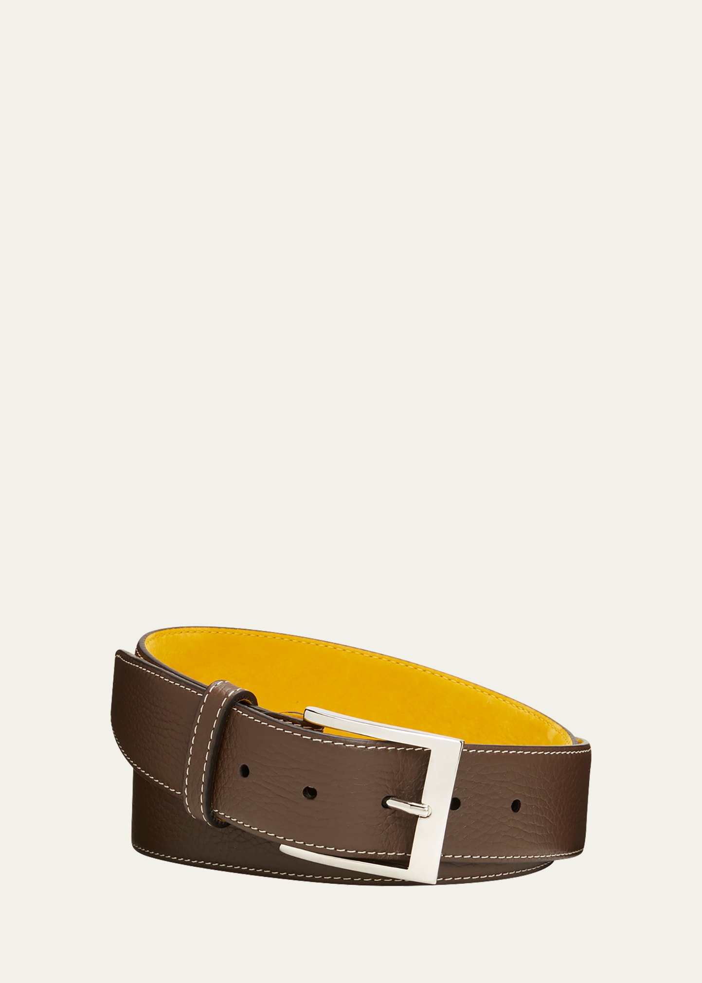 Simonnot Godard Men's Lagun Grained Leather Belt, 40mm In Cafe - Tournesol