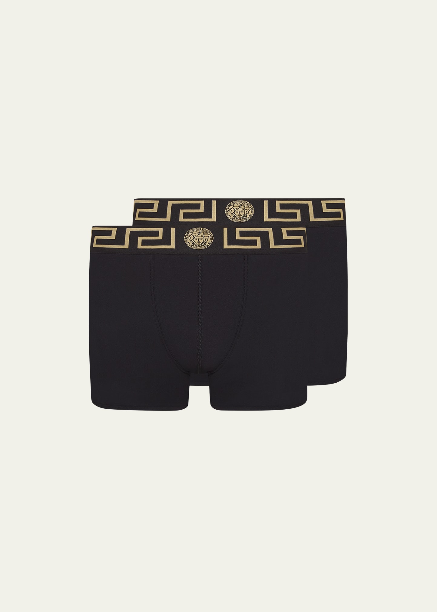 Shop Versace Two-pack Greca Border Long Boxer Trunks In Black Pattern