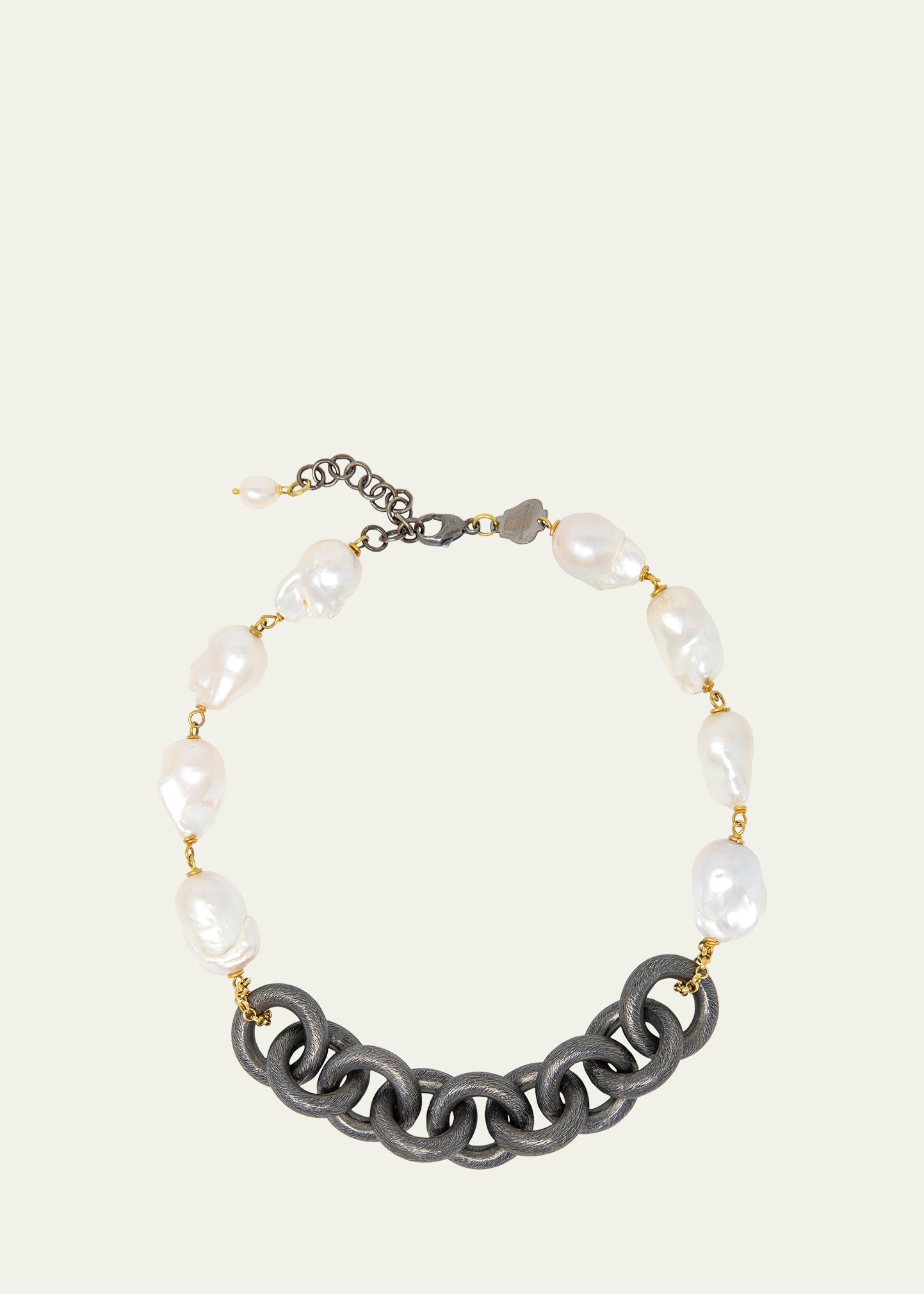 Grazia And Marica Vozza Rosary Necklace With Pearls And Black Silver Chain
