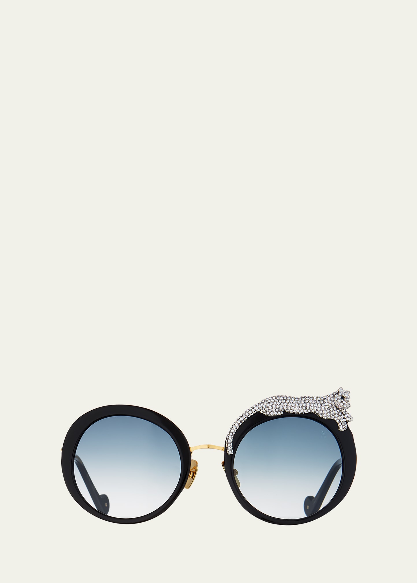 Anna-karin Karlsson Rose Et La Roue Round Crystal-embellished Leopard Sunglasses In Black Ice Crystal