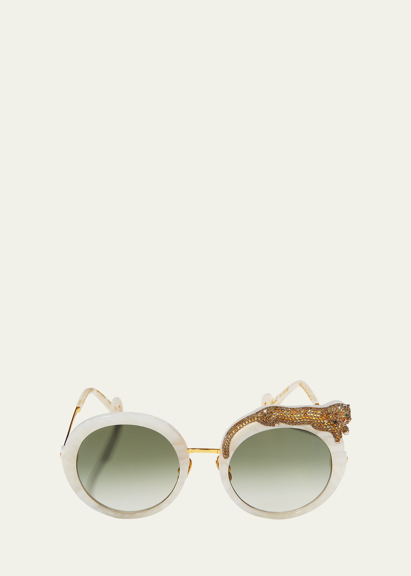 Shop Anna-karin Karlsson Rose Et La Roue Round Crystal-embellished Leopard Sunglasses In Pearl