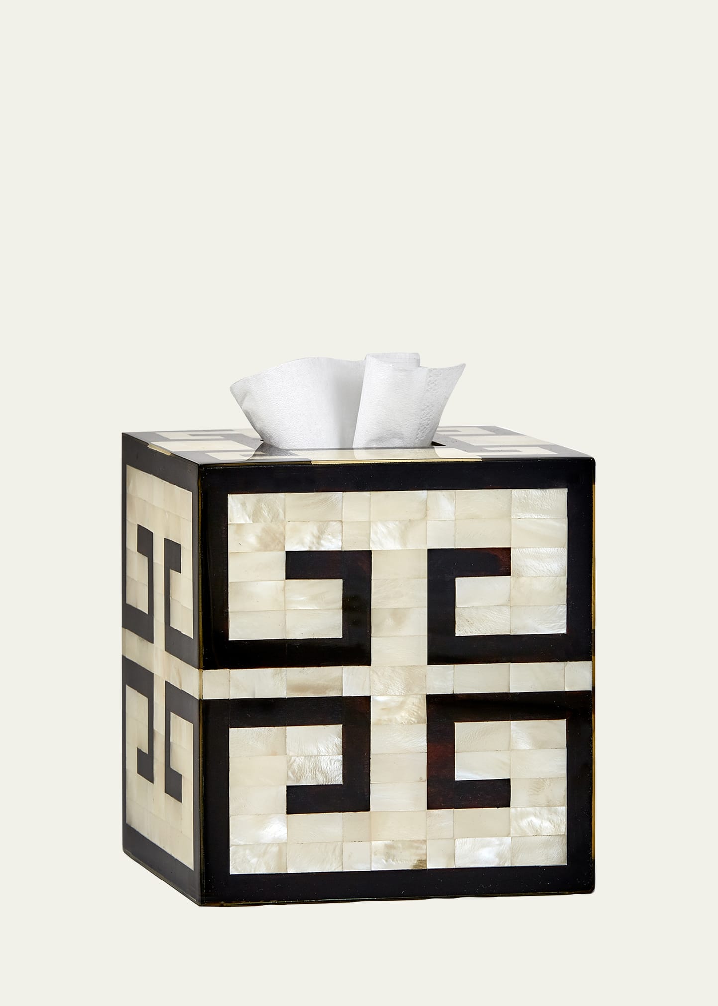 Labrazel Greek Key Tissue Box Cover In Ivory/ebony
