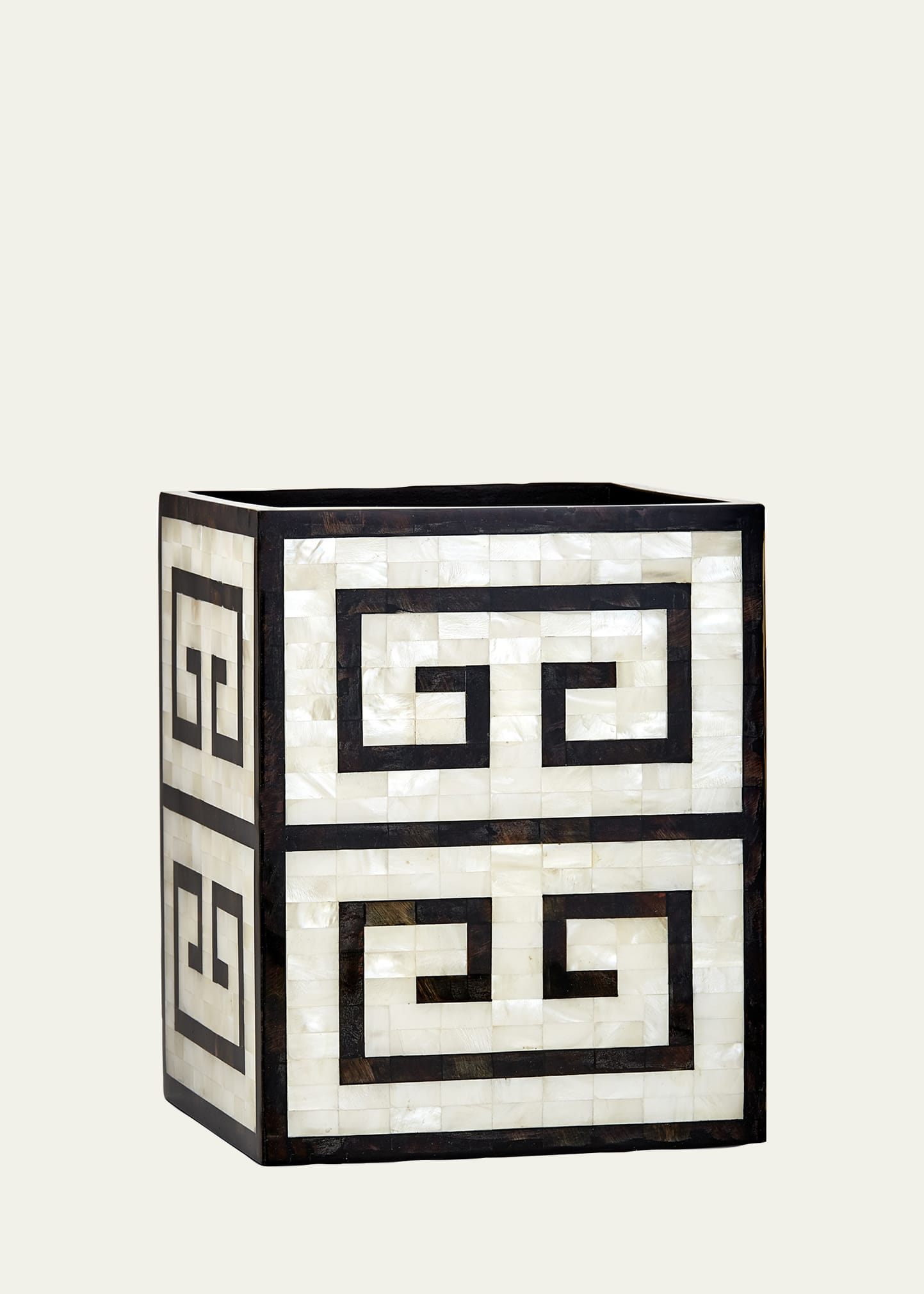 Labrazel Greek Key Wastebasket In Ivory/ebony