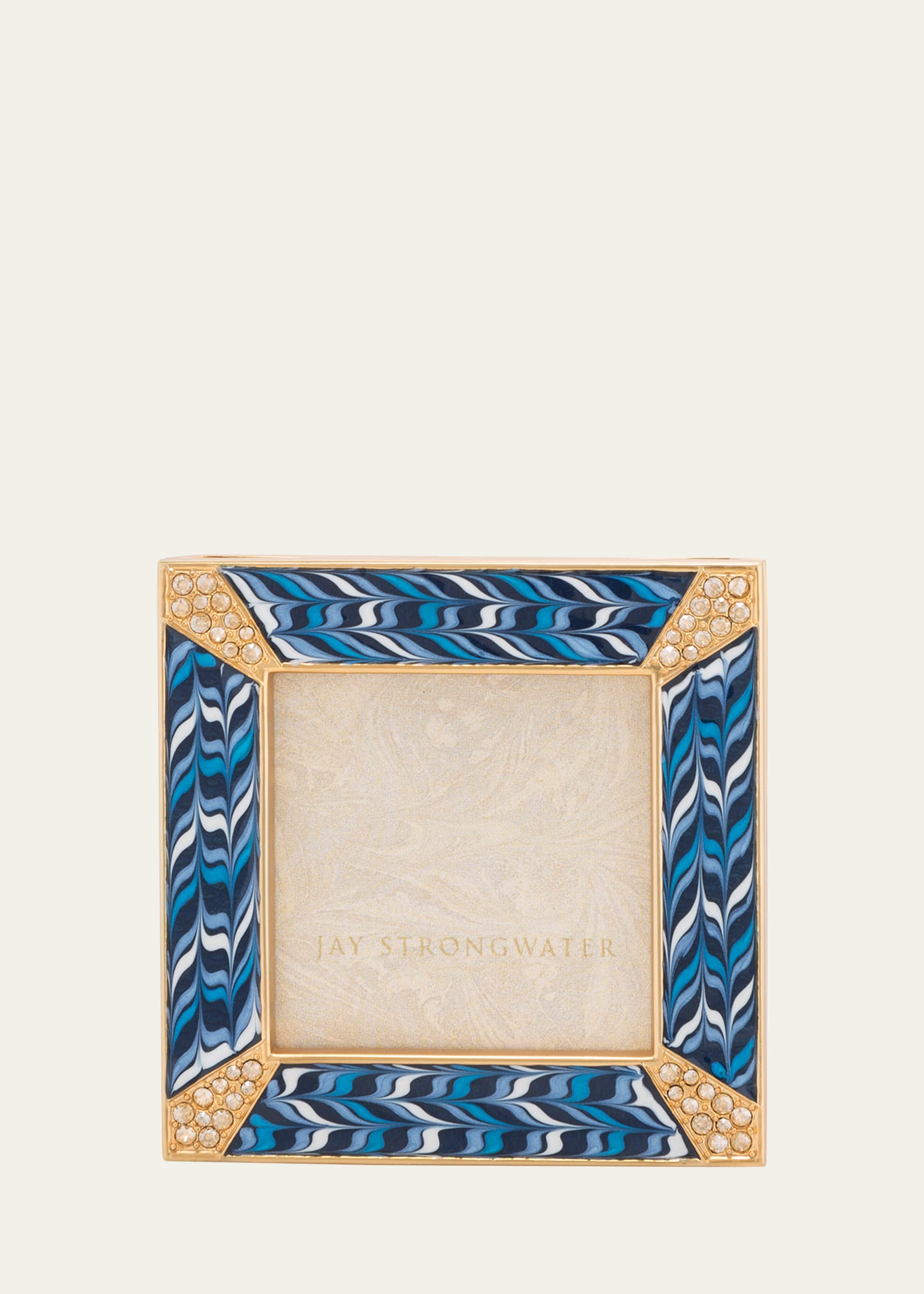 JAY STRONGWATER PAVE CORNER 2" SQUARE PICTURE FRAME, INDIGO