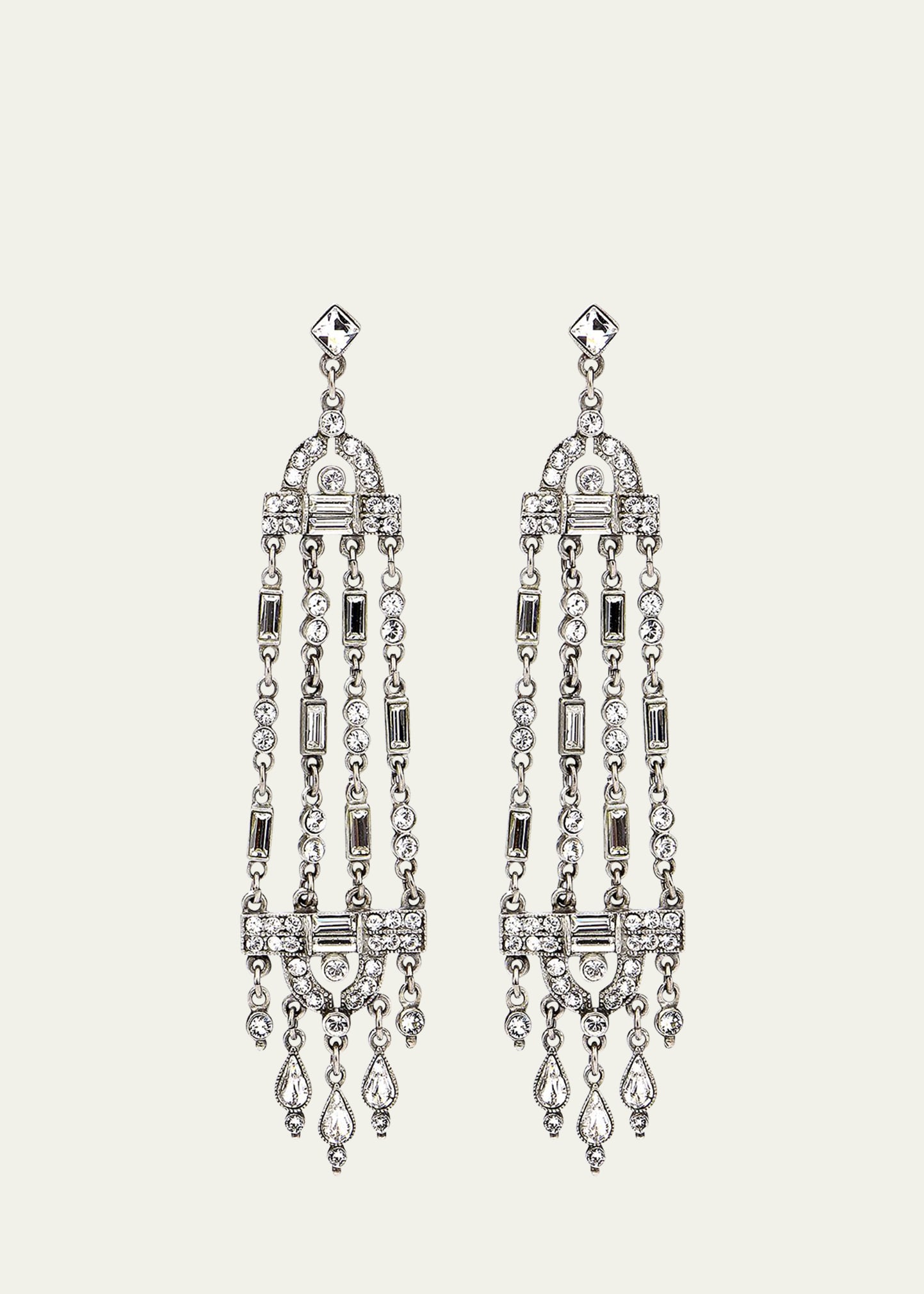 Silver Deco Chandelier Crystal Drop Earrings