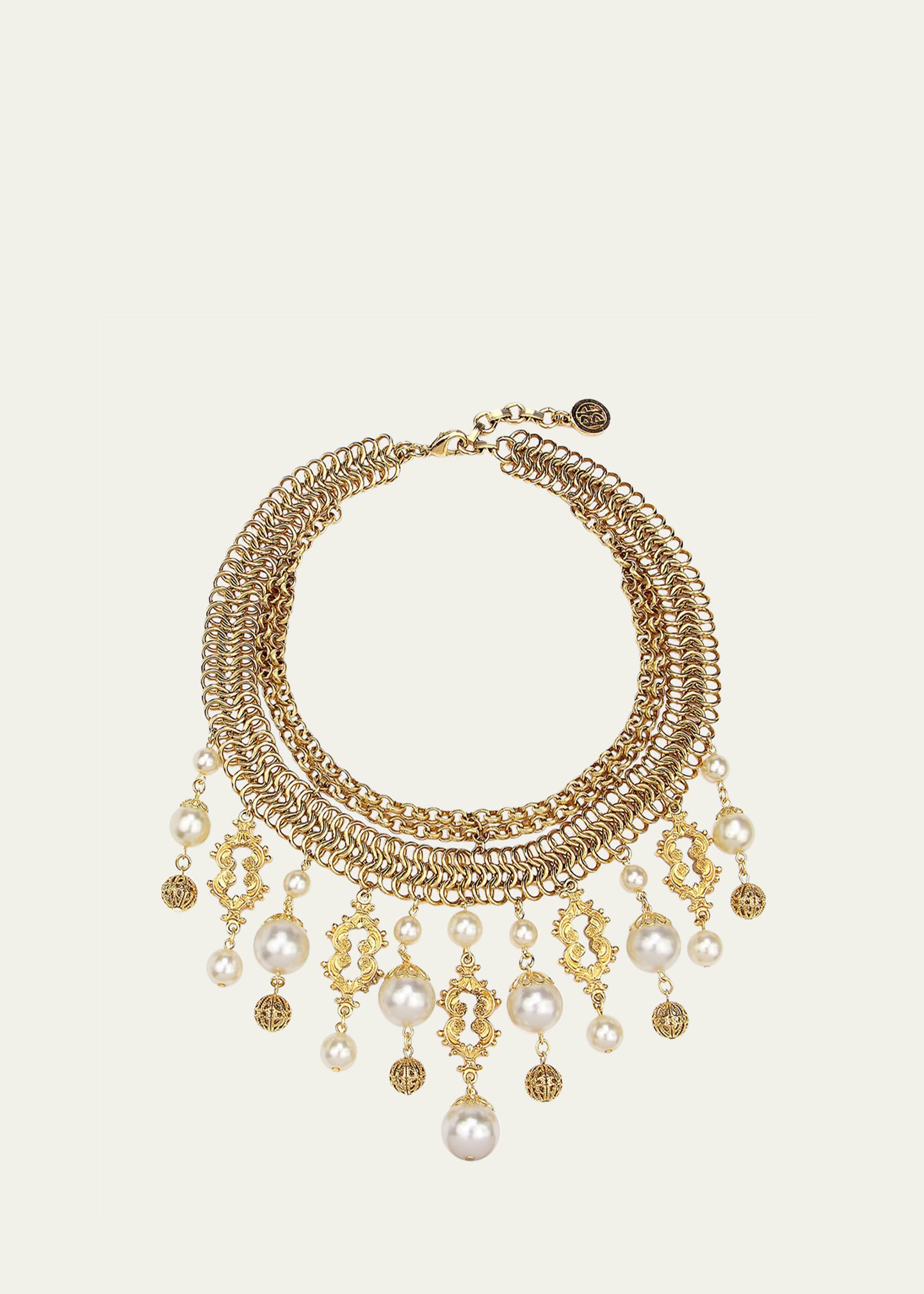 Golden Chain Multi-Drop Pearly Bib Necklace
