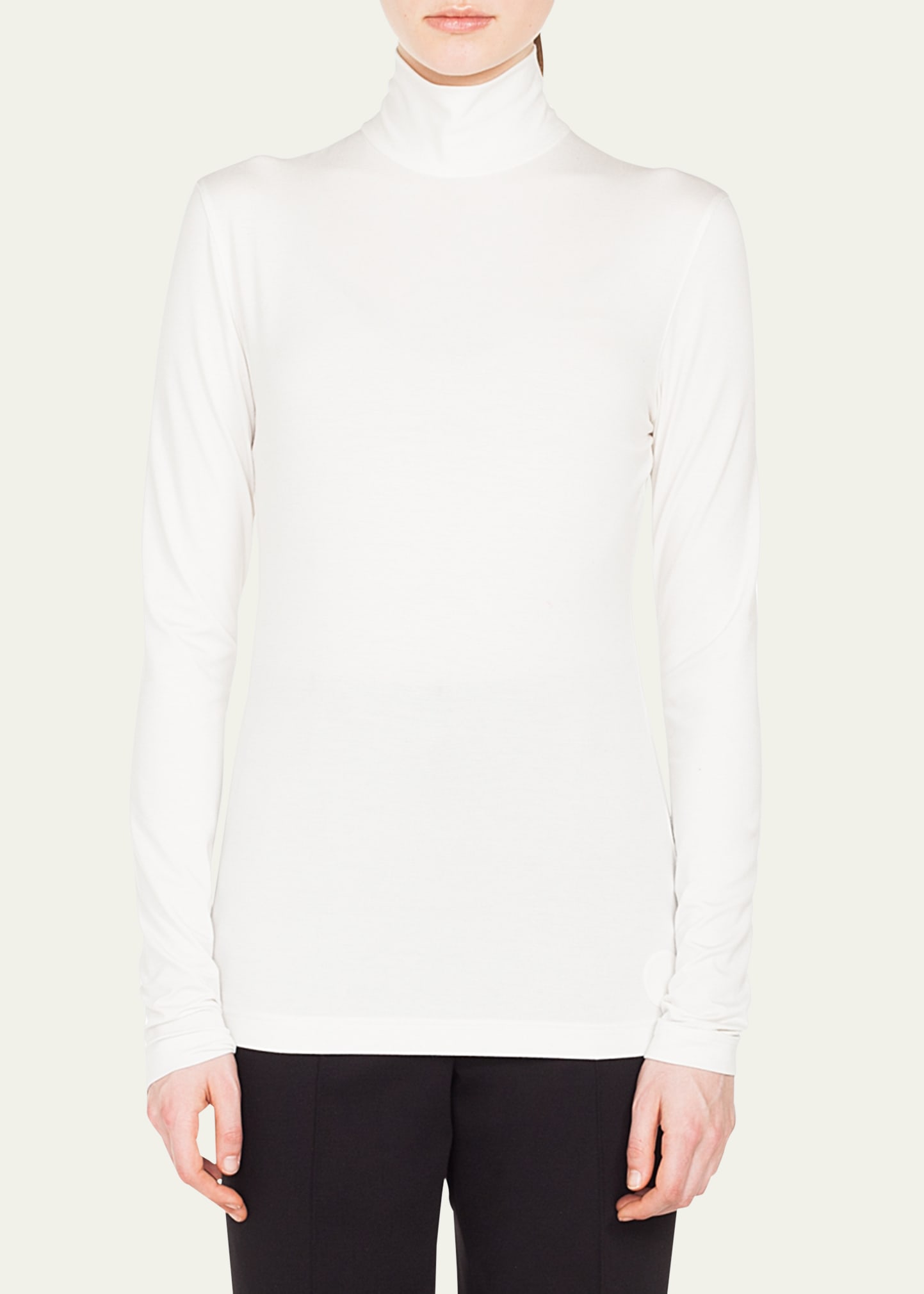 Akris Punto Turtleneck Long-sleeve Modal-stretch Top In Cream