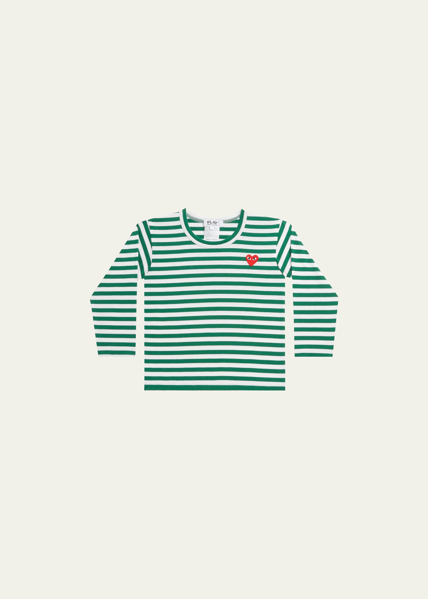 Comme Des Garçons Kid's Signature Heart Striped Long-sleeve T-shirt In Green
