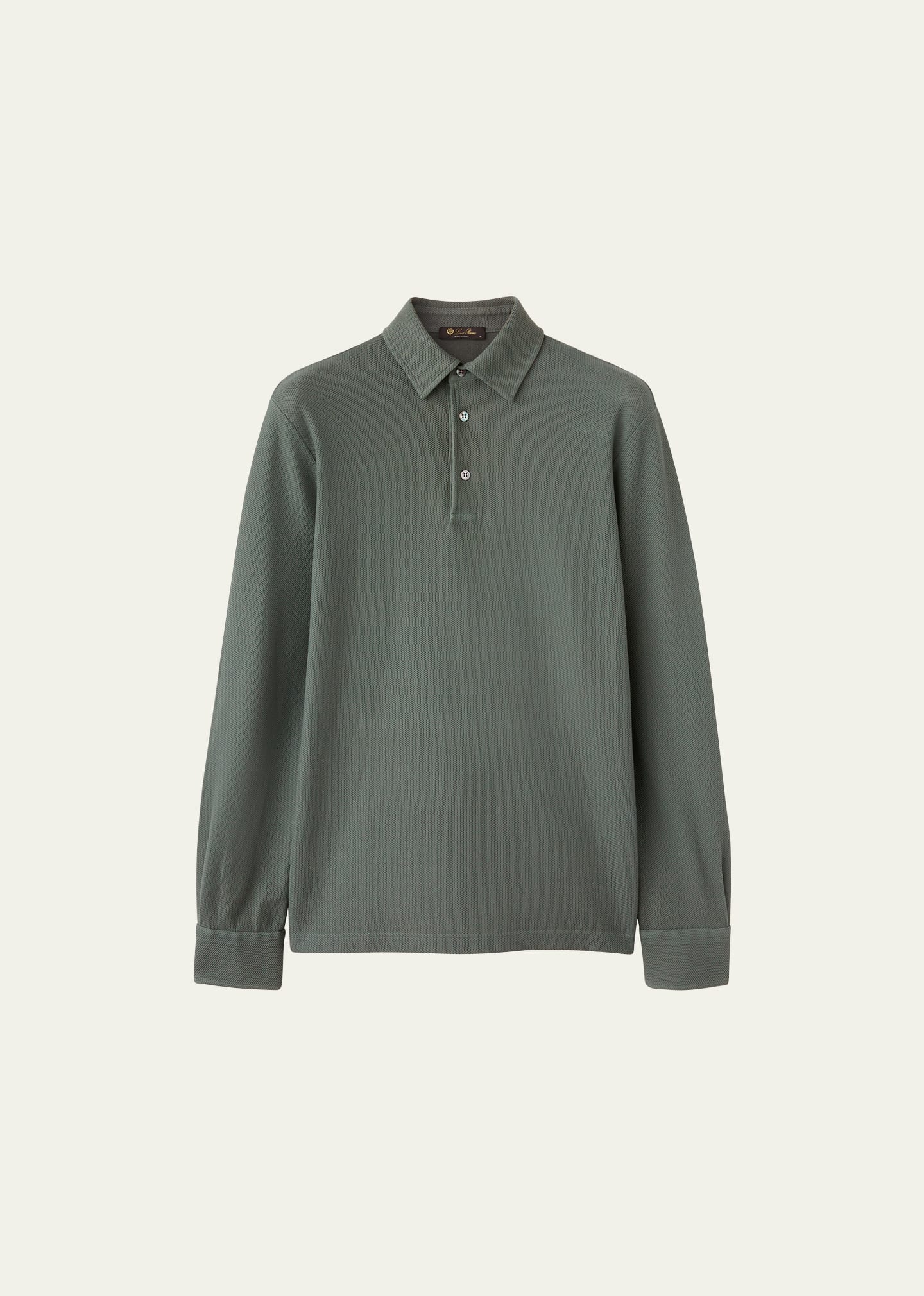 Loro Piana Men's Long-sleeve Pique Polo Shirt In 5k01 Dry Sage