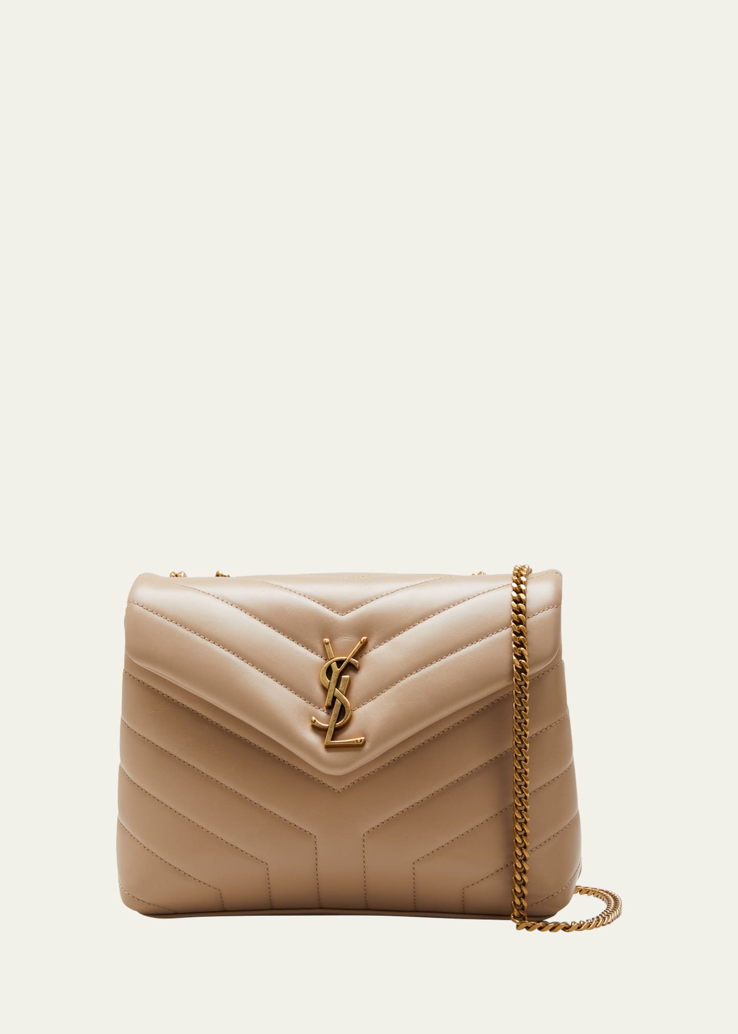 Saint Laurent Loulou Small Matelasse Calfskin Flap-top Shoulder Bag In Dark Beige