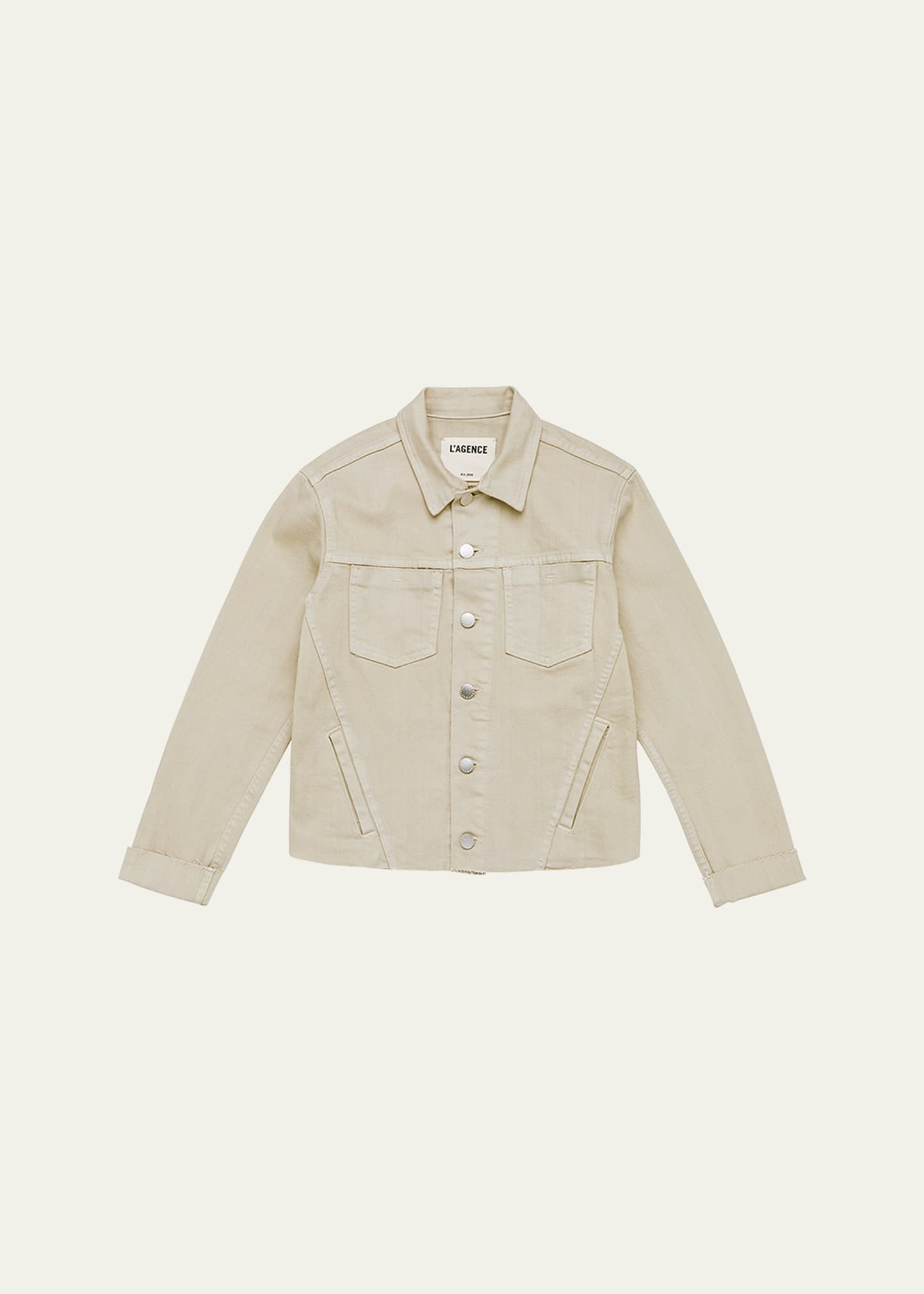 L Agence Janelle Slim Cropped Jean Jacket With Raw Hem In Biscuit