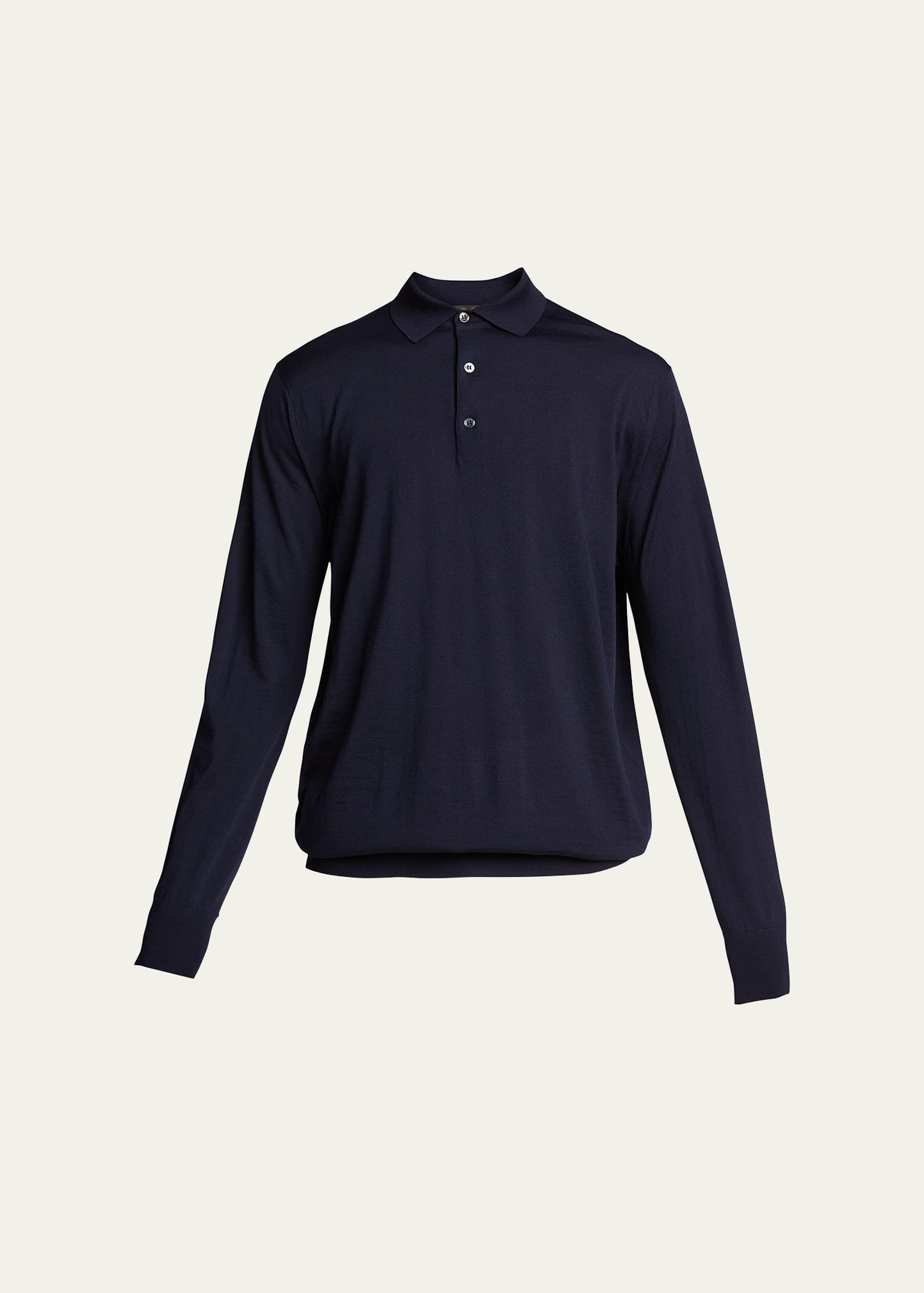 Shop Loro Piana Men's Long-sleeve Wool Polo Shirt In Dark Blue