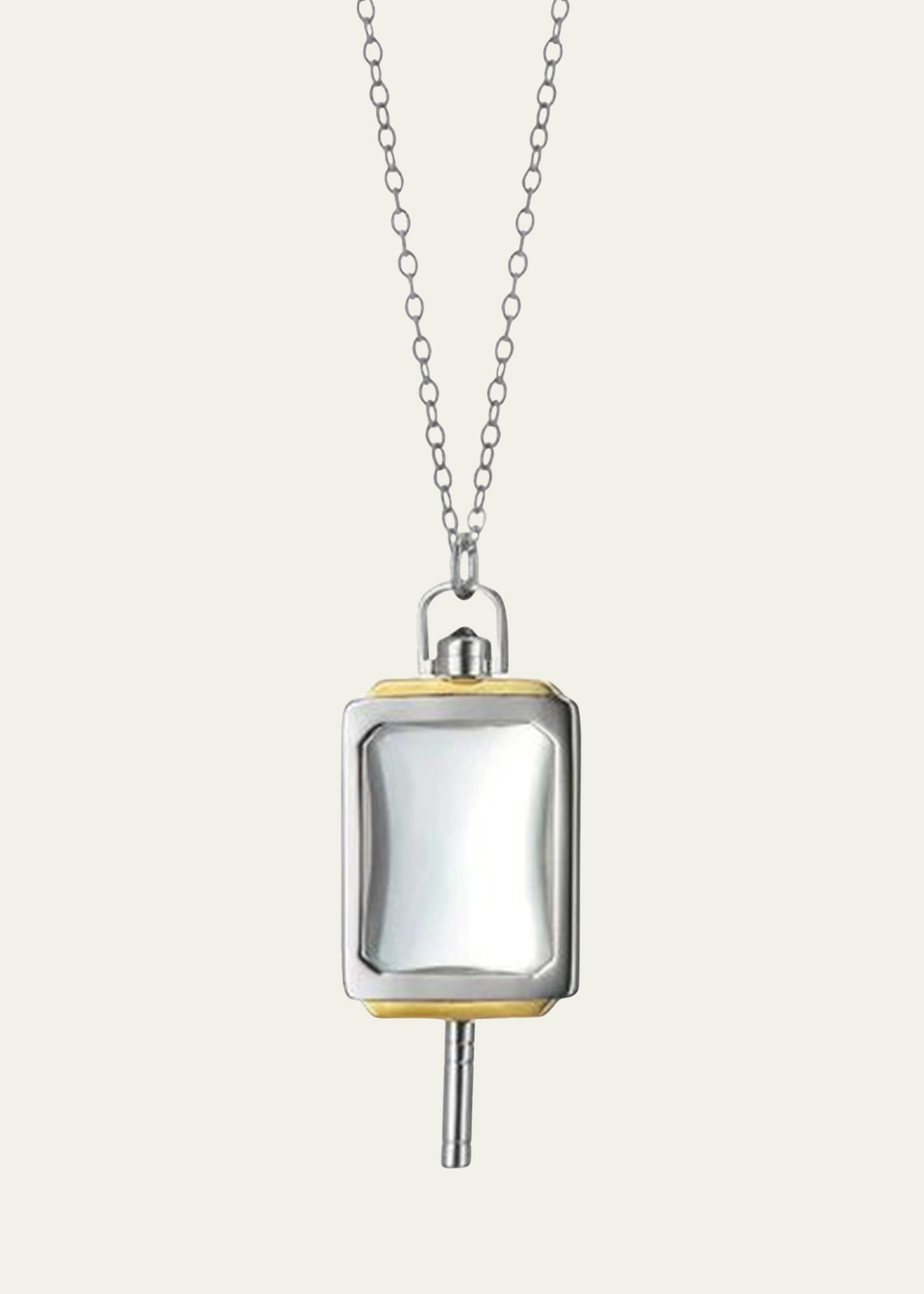 Silver & 18k Yellow Gold Rectangle Pocket Watch Key Pendant Necklace, 32"