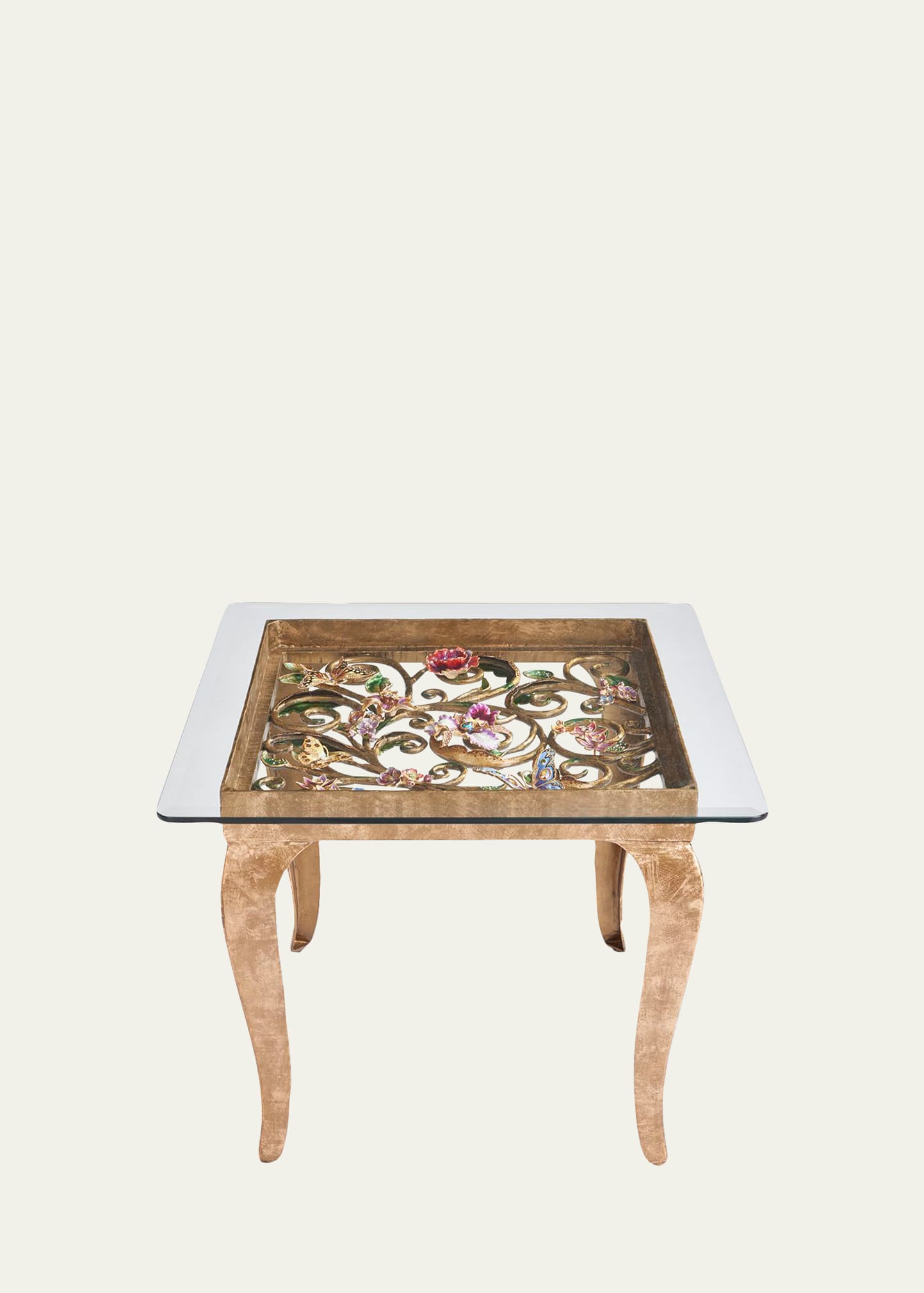 Jay Strongwater Floral Side Table In Multi