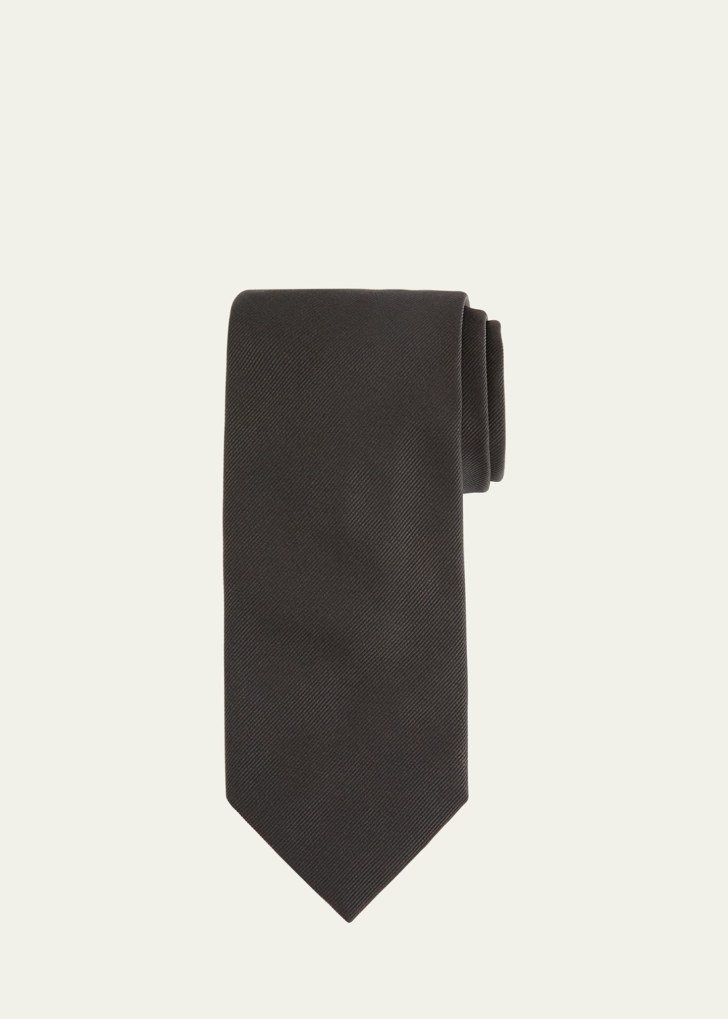 Brioni Solid Textured Silk Tie In Black